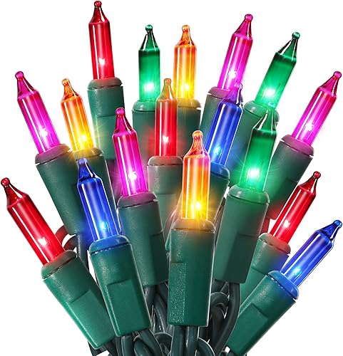 Miniatura 1 de ODEETRONIC Luces de Navidad multicolores, 21.63 pies, 100 luces incandescentes de vacaciones conectables, 120 V certificado UL, mini luz para árbol
