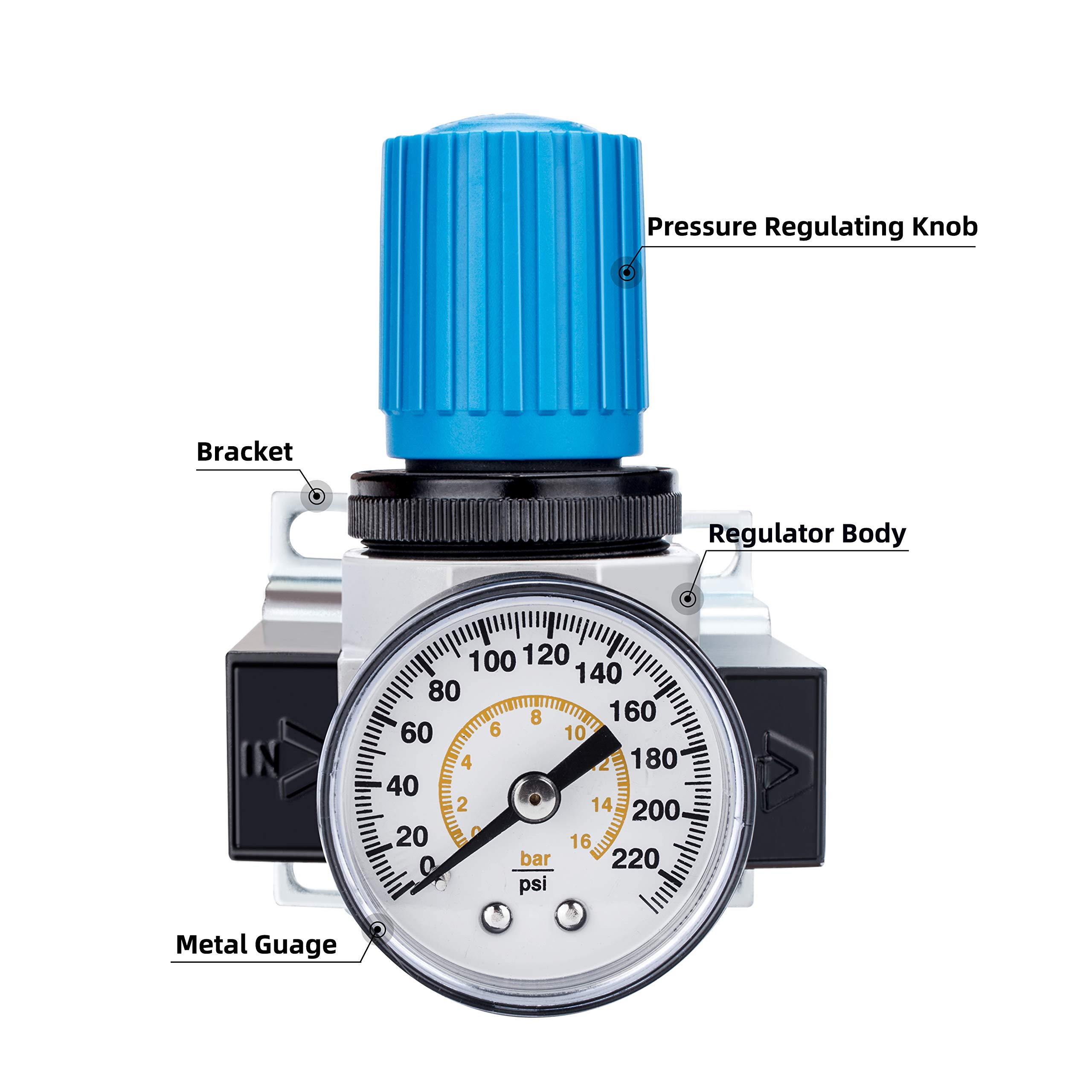 NANPU 3/8" BSP Druckluftdruckregler - Zinklegierung, Manometer (0-16 bar), für Luftkompressoren und Druckluftwerkzeuge