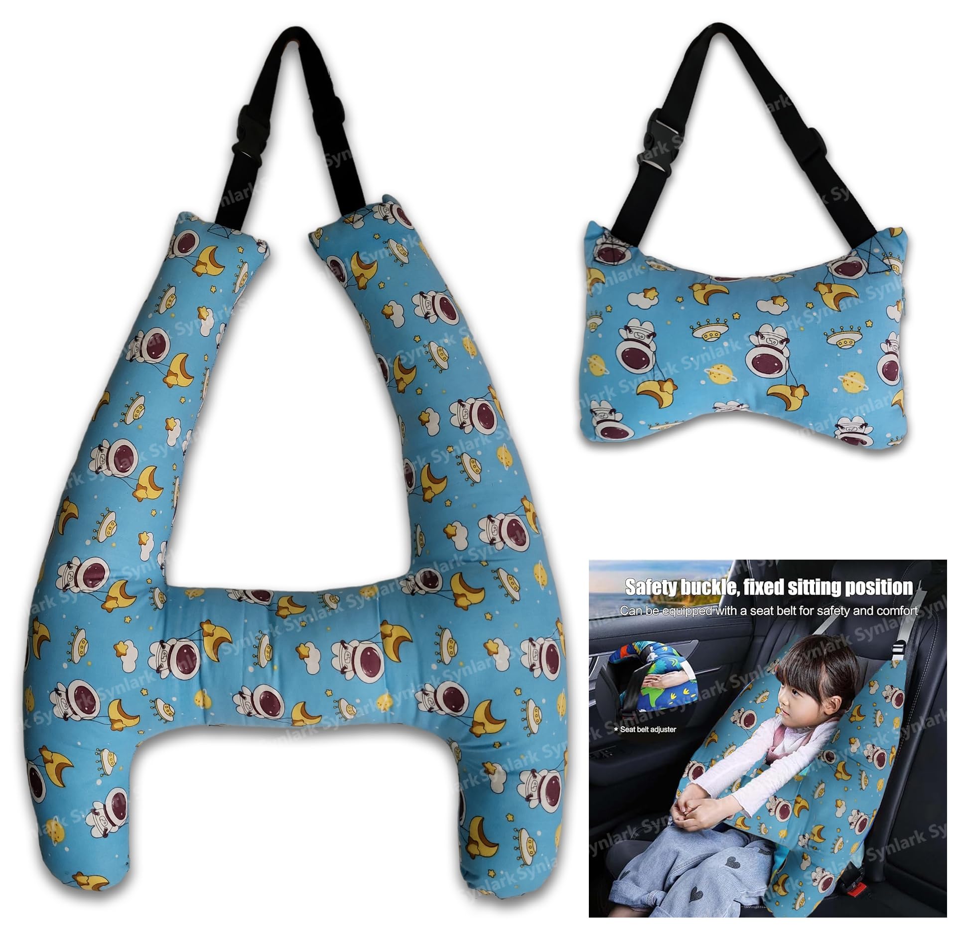 SynlarkSynlark H-Shape Kid Car Sleeping Head Support, Car Headrest Pillow For Kids, Baby Toddler Travel Pillows, Adults And Children Neck Pillow For Long-Distance Travel, 1 Count