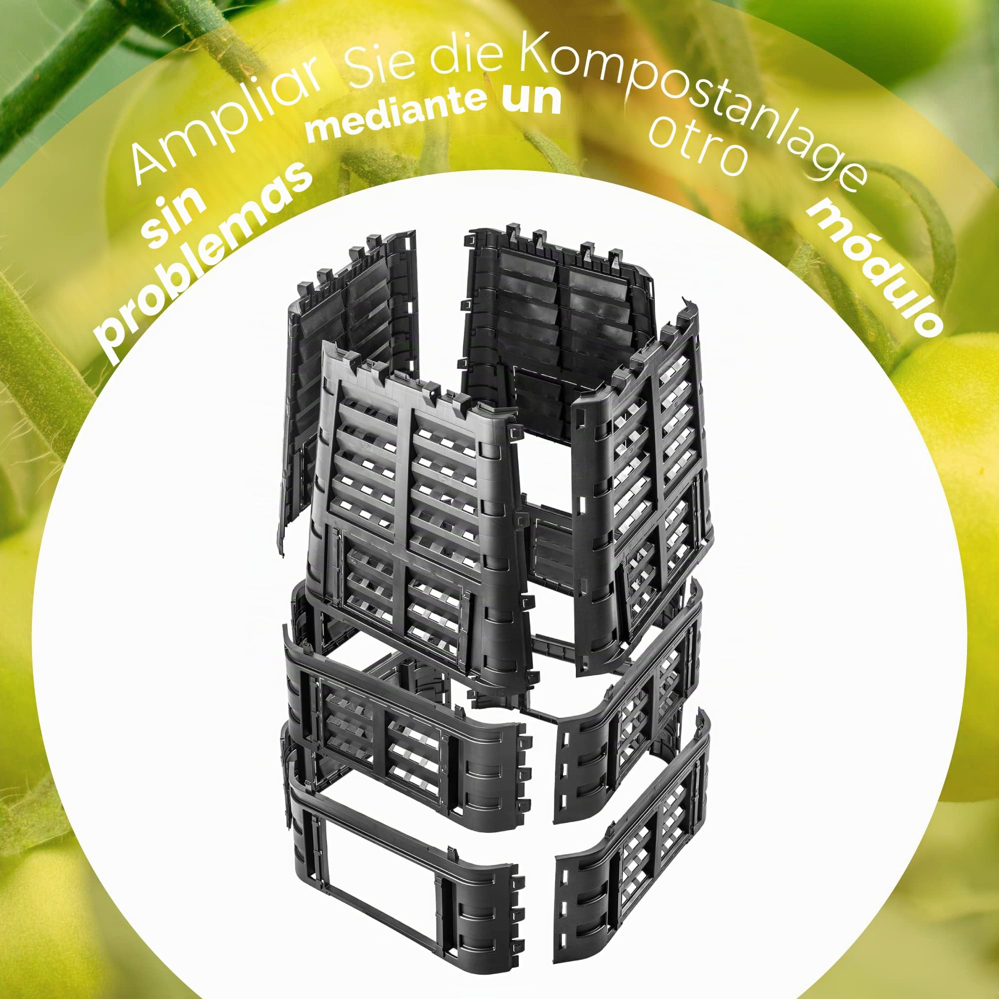 KADAX - Compostador de jardín 1000L, una solución ecológica y práctica para transformar sus residuos orgánicos en fertilizante natural, bandeja de compost (Negro)