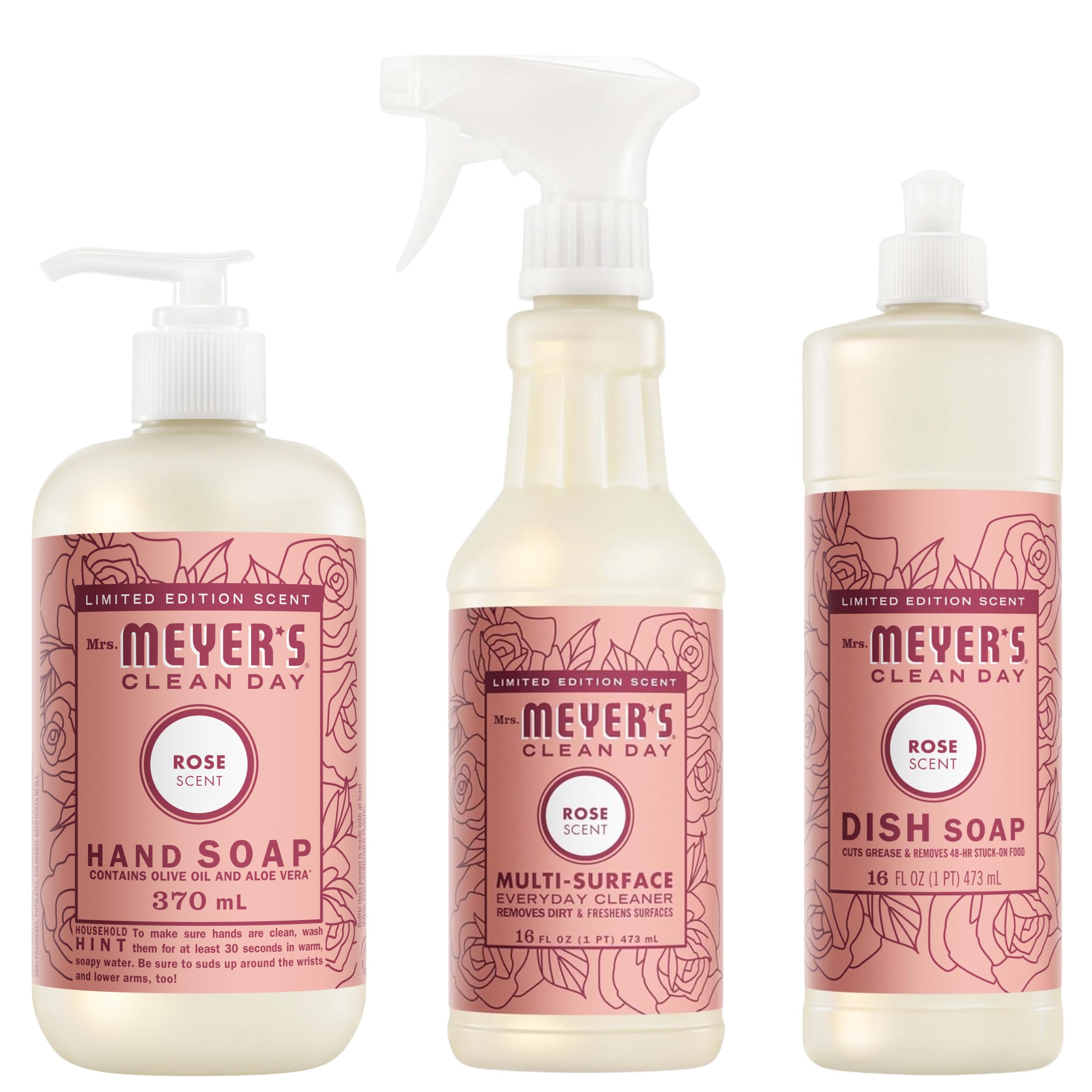 Amazon.com: Mrs. MEYER'S Rose Scent Kitchen Basics Set, Dish Soap