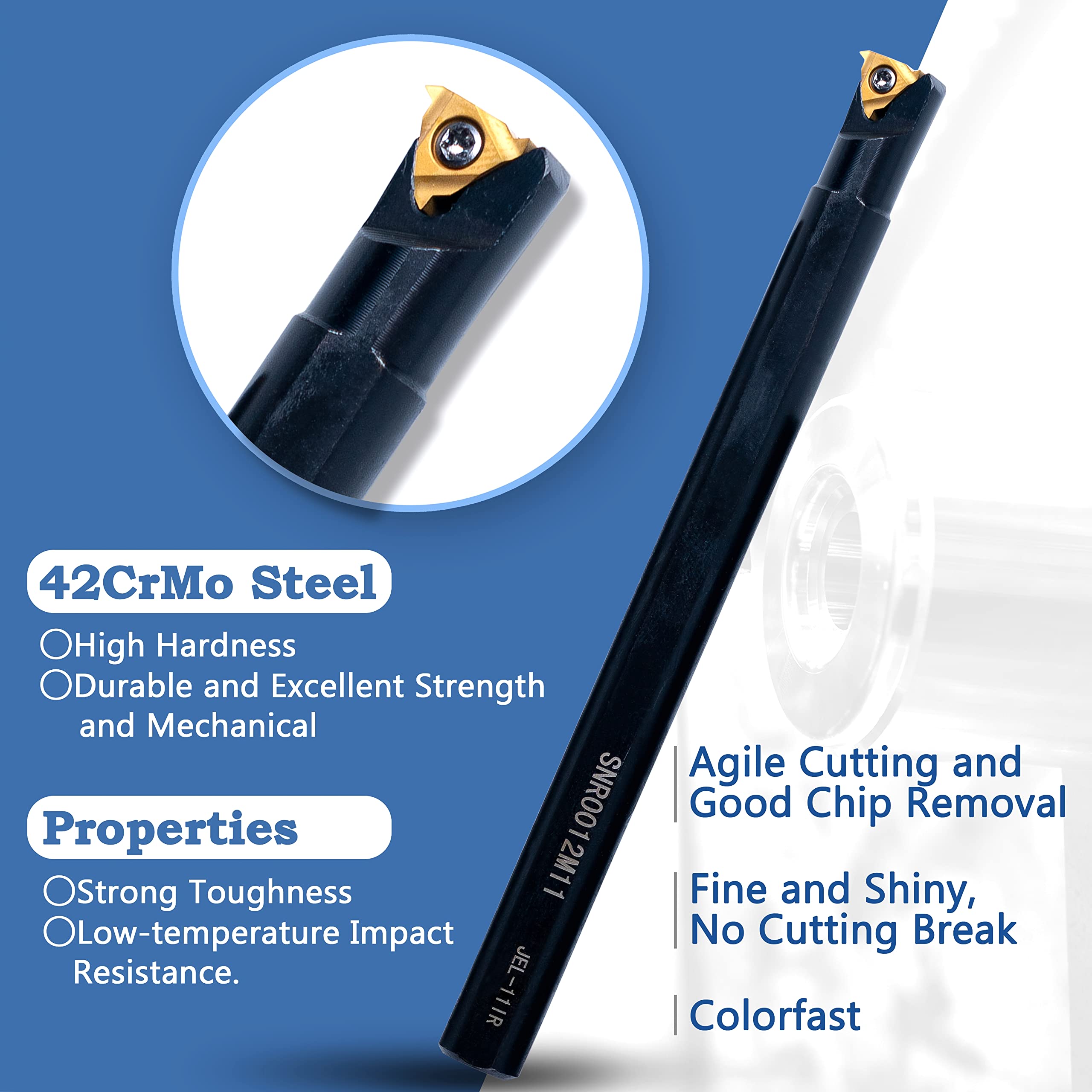 Lathe Threading-Tool Bit Set 21pcs - 7pcs 1/2" Turning Holder Boring Bars / 14pcs Indexable Carbide Inserts Golden CCMT060204 DCMT070204 11IR 16ER MGMN200-G For Cutting Tool - View #7