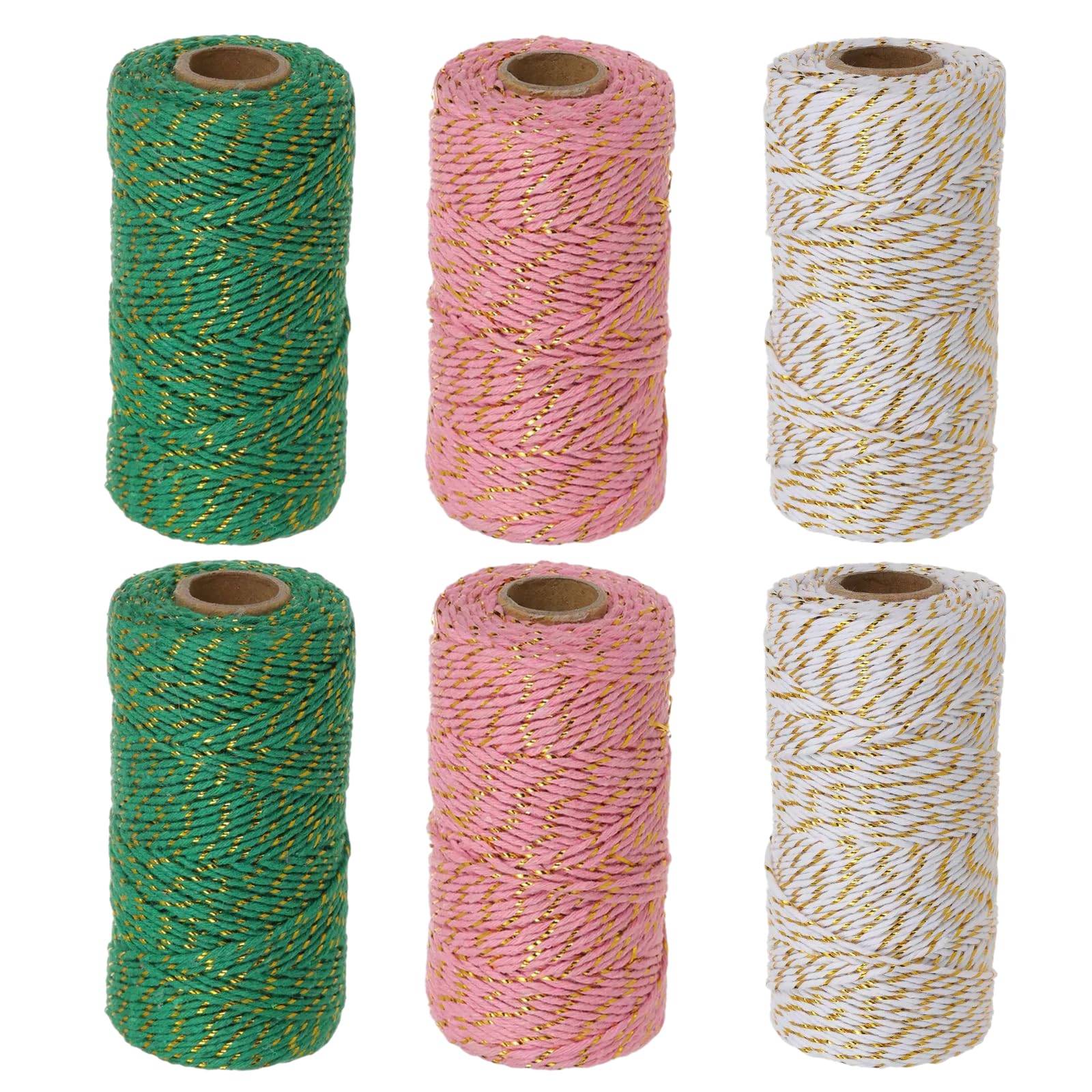Christmas Coloured String Twine, 6 Rolls Christmas Twine for Gift Wrapping, 2mm 100M Butchers Twines String, Two-Tone Craft Cotton Thread for DIY Craft Decoration Rope