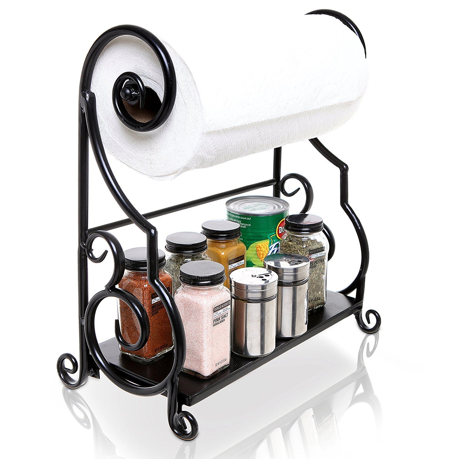 MyGift Paper Towel Holder Countertop with Shelf Black Metal