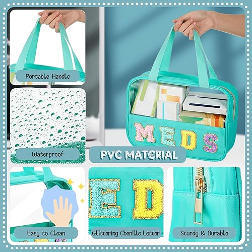 Miniatura 4 de Geetery Bolsa de chenilla con letras, de nailon de PVC, estuche portátil para maquillaje, parche preppy con cremallera, bolsa de almacenamiento