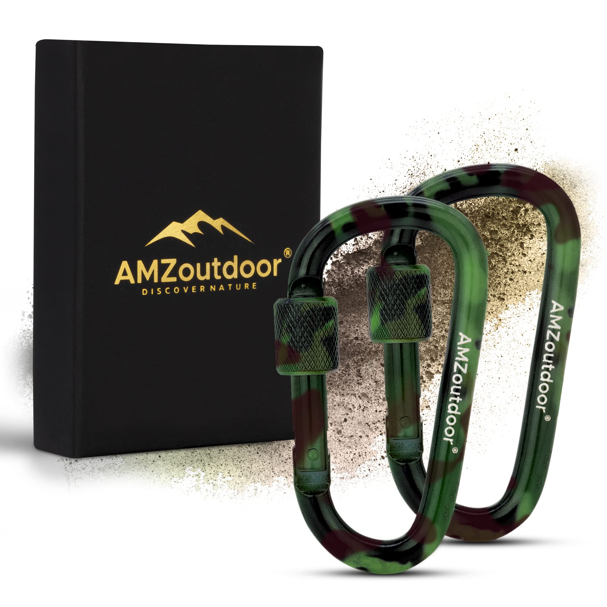Set da 2 moschettoni a vite in colore mimetico | Moschettoni da outdoor | Moschettoni per chiavi | Bushcraft | Accessori da outdoor | Moschettoni per tende | Moschettoni