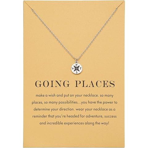 Zealmer Dainty 18K Gold Plated Compass World Map Pendant Necklace Graduation Gift for Friends