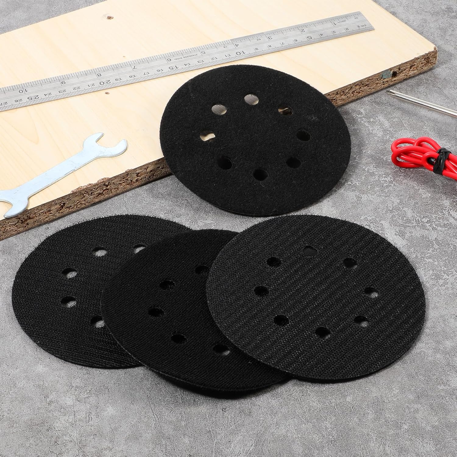 4 Pcs 5 inch 8 Hole Hook and Loop Pad Interface 5” Orbital Sander Pad for 5 inch Orbital Sander Multi Hole Pads Protector Extends The Backing pad´s Lifetime for Random Orbitals Sanders Pads