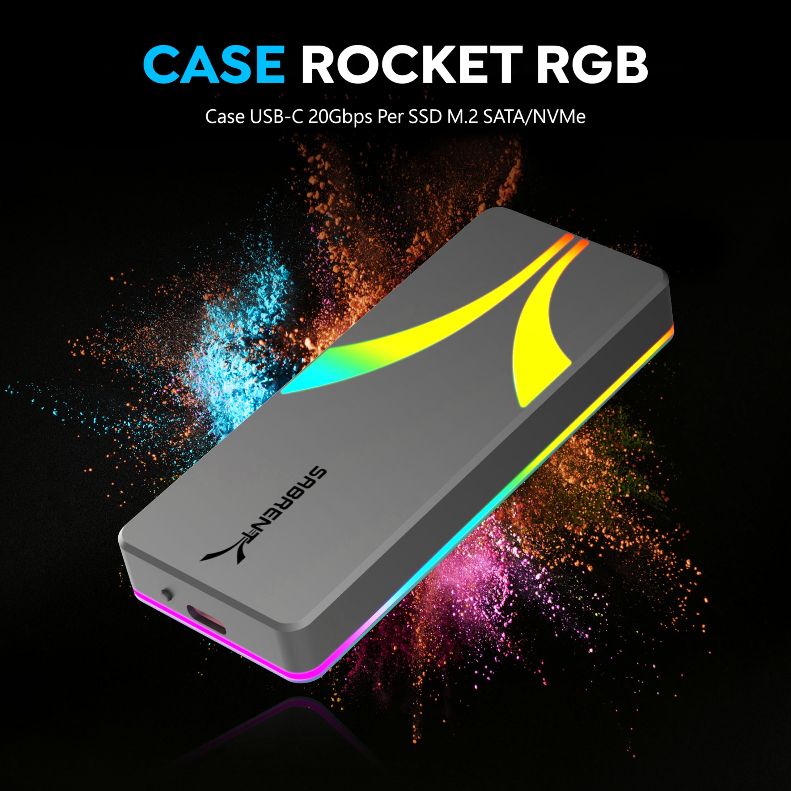 SABRENT Case SSD Rocket RGB USB C 20Gbps M.2 SATA/NVMe (EC-RGBG)