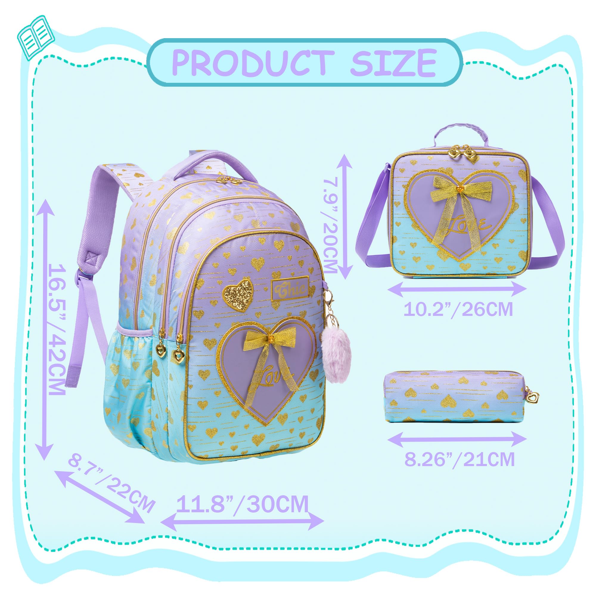 Meetbelify Kids Backpacks for Girls Backpacks for School Kids Canvas Travel Laptop Backpack with Lunch Box for Elementary Students Girls Back to School Bookbag Ages 8-10