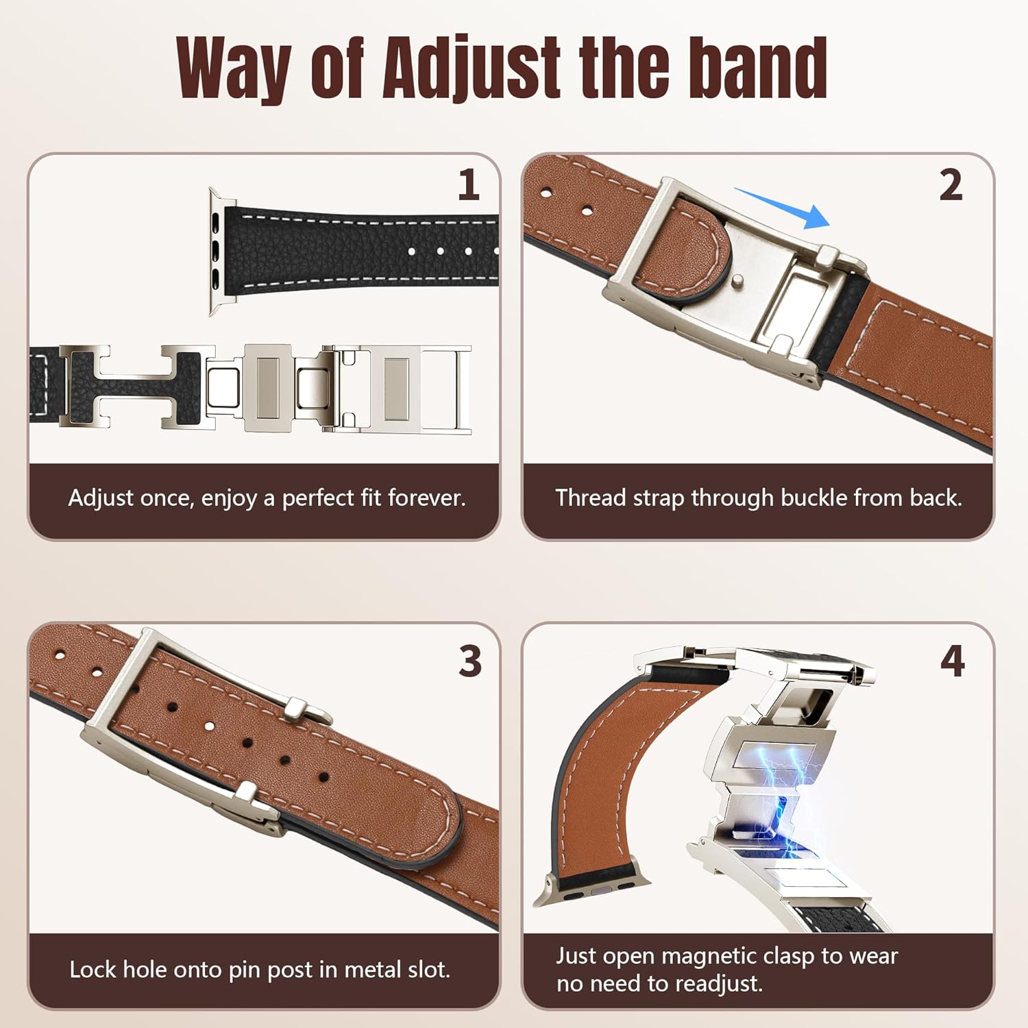 Charlam Leather Magnetic Watch Band, Compatible with Apple Watch Bands 40mm 38mm 41mm 42mm 44mm 45mm 46mm 49mm Women Men, Top Grain Leather Designer Strap for iWatch Series 11/10/9/8/7/6-1/Ultra 3/SE3 - Image 7
