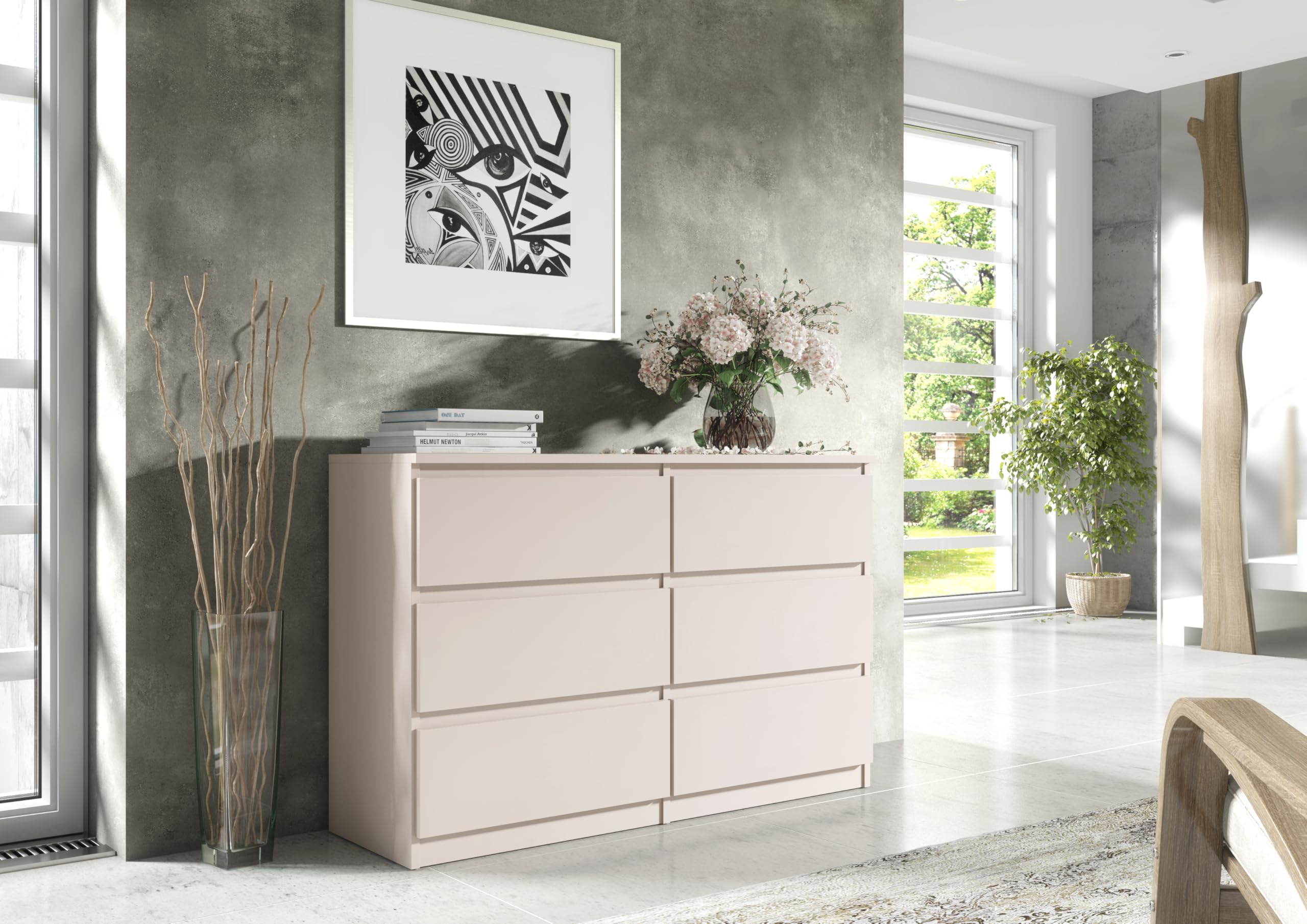 meble masztalerz Cómoda 140 cm, 6 Cajones, Cashmere | Cajonera Armario Interior 138,5 x 78,5 x 39 cm, Sinfonier Dormitorio Alto, Muebles para el Salón, Cómoda Moderna