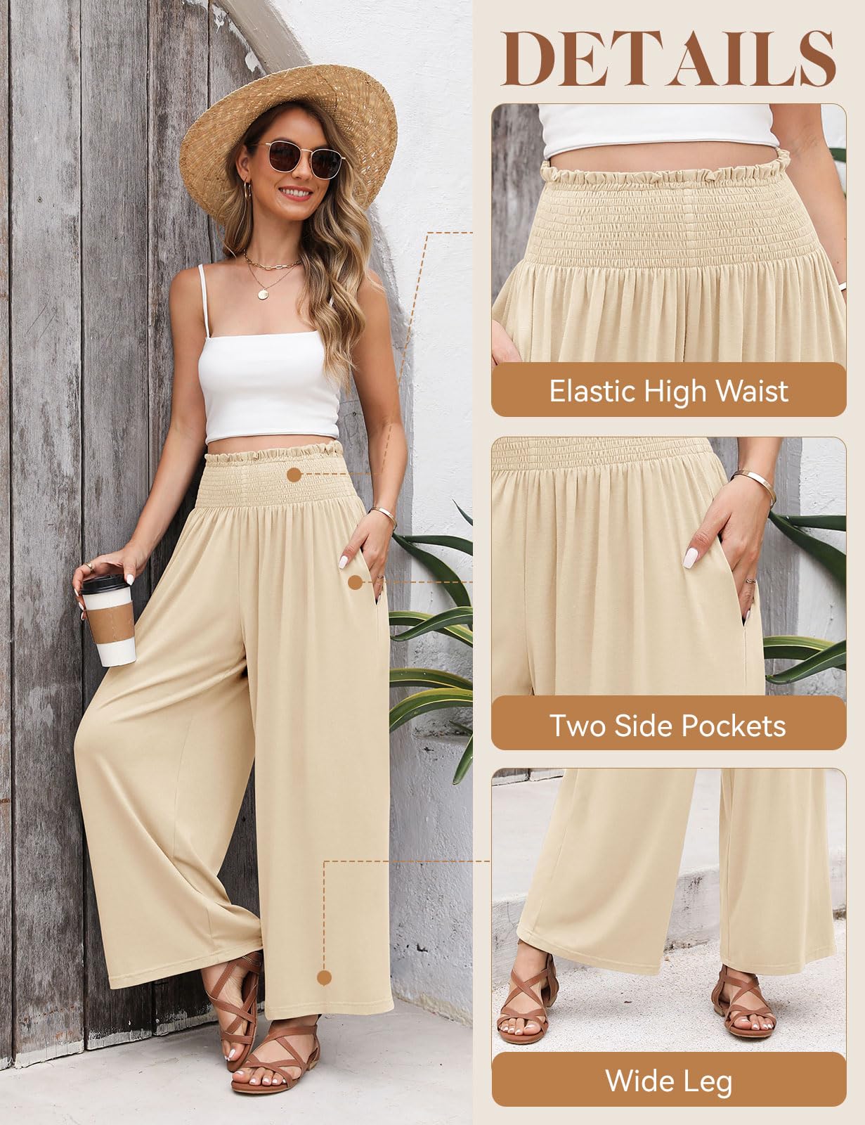 Voqeen Pantaloni Donna Estivi Pantaloni Gamba Larga Casual A Vita Alta per Donna Pantaloni Palazzo Larghi con Tasche Pantalone Donna Estivo Leggeri