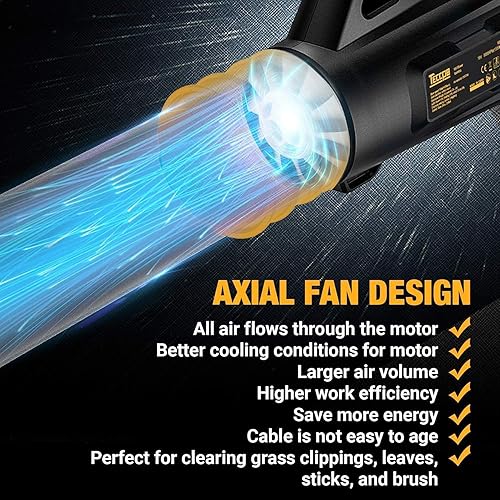 Miniatura 2 de TECCPO Soplador de hojas inalámbrico de 20 V, ventilador de turbina, volumen de aire de 85 MPH 310 CFM, ajuste de velocidad doble, batería de litio