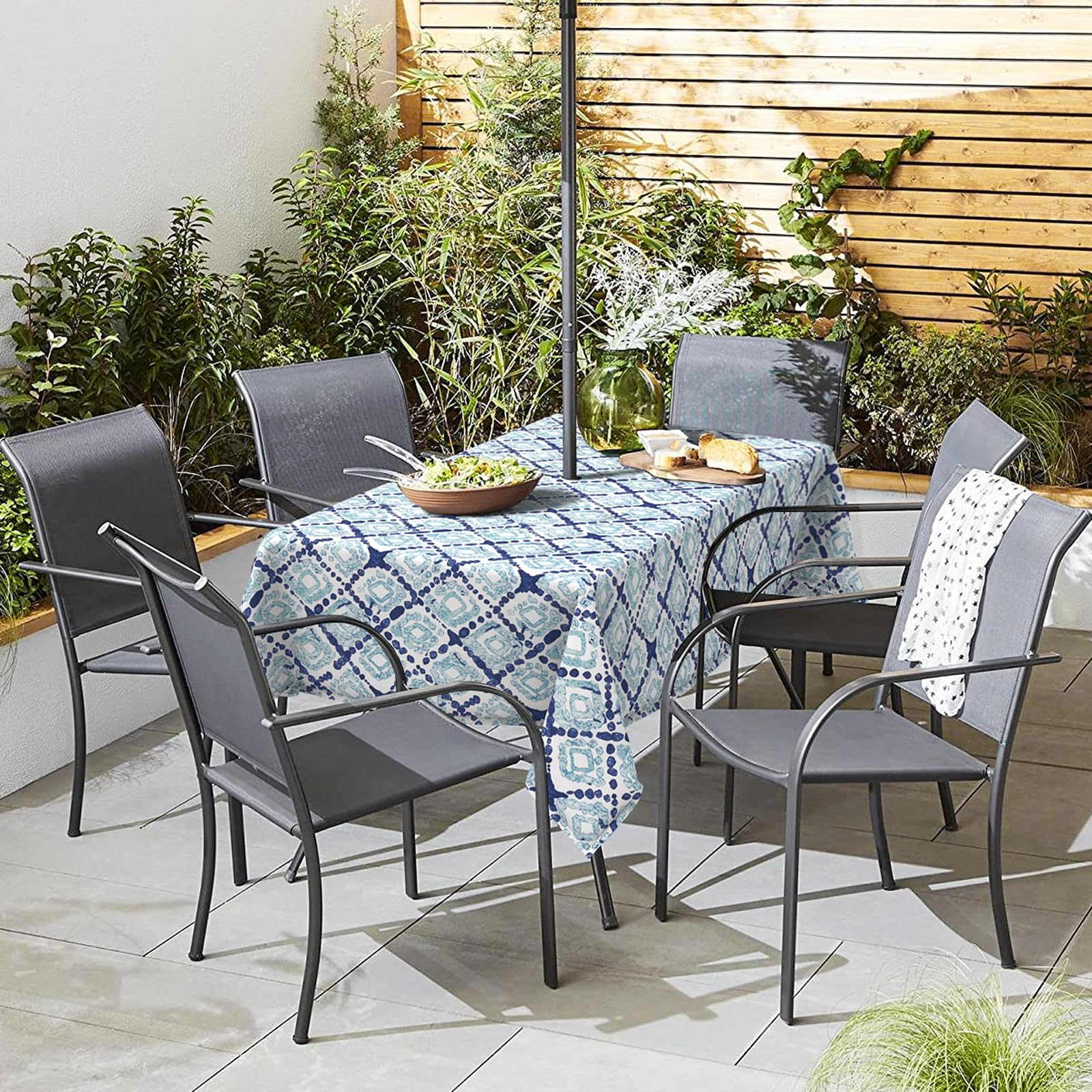 Melody Elephant Outdoor Rectangle Tablecloth, 60×84 Inch Water Repellent Picnic Table Cover with Umbrella Hole Zipper for Patio Family Meal, Boho Geometry Blue : Home & Kitchen