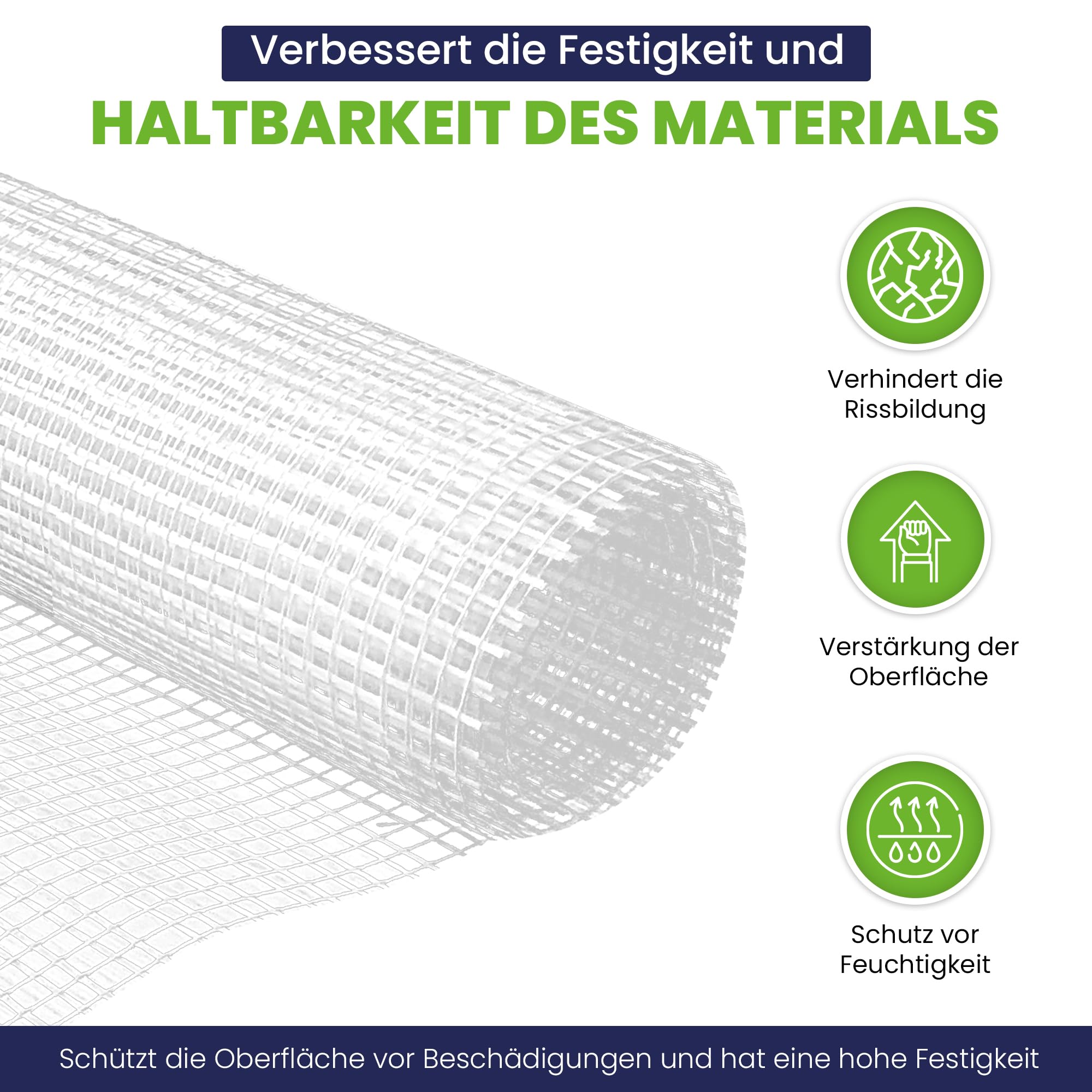 50 m² Putzgewebe | 90 g/m² Glasfasergewebe | Armierungsgewebe für Innenwände | Rissschutz & Stabilität | 4,5 kg