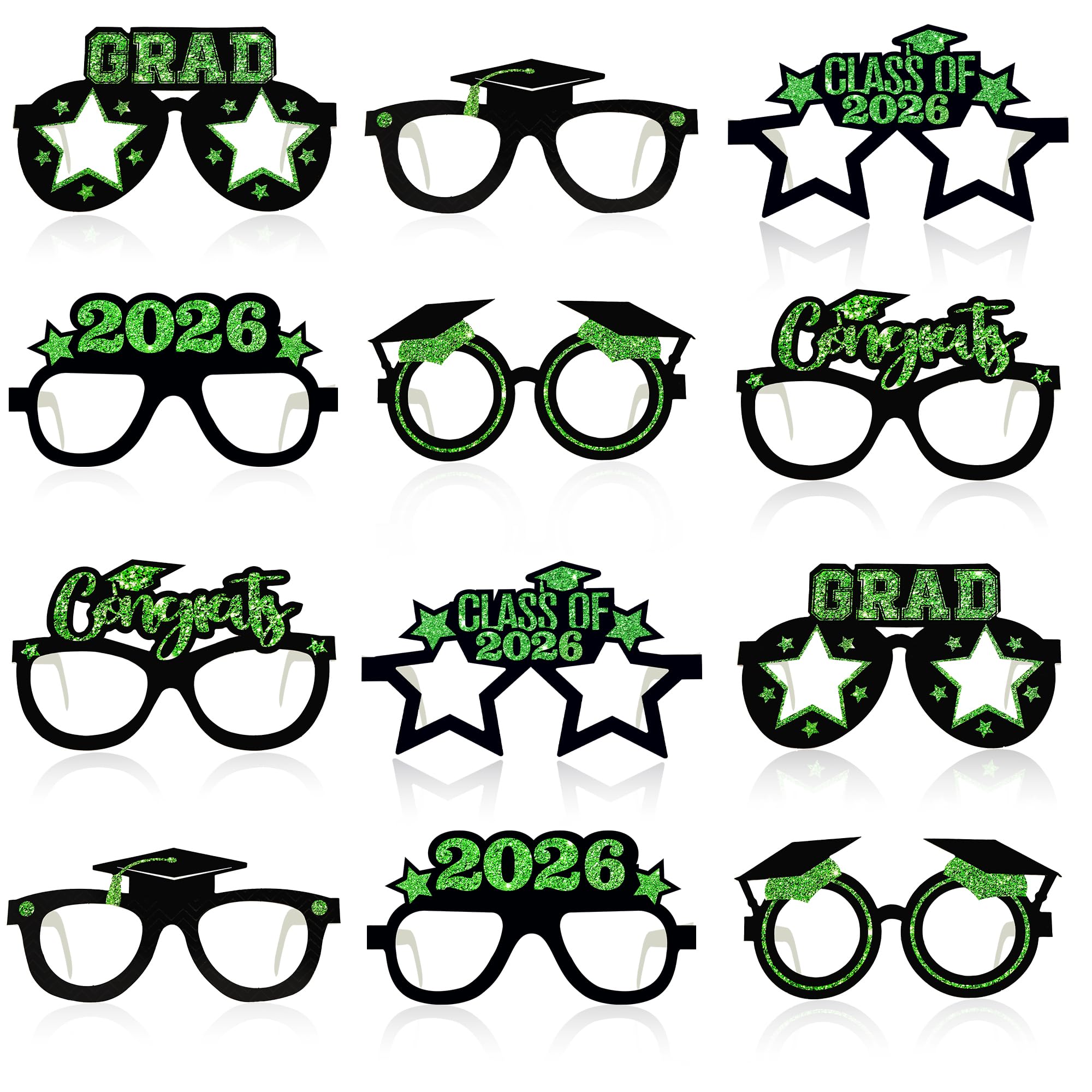 KatchOn, Green Graduation Glasses 2025 - Pack of 12 | Graduation Photo Booth Props 2025 for Green Graduation Decorations Class of 2025 | Graduation