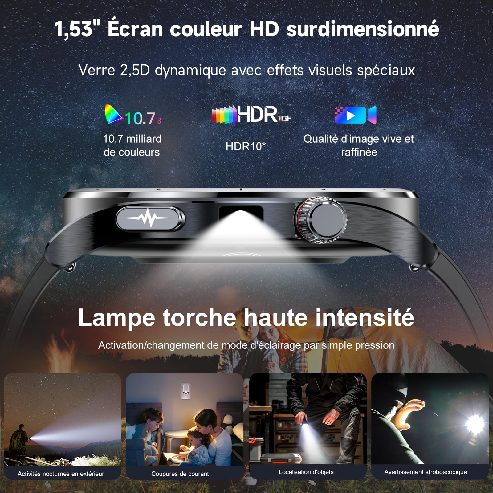 YUPENG 2026 IA Montre Connectée Homme avec ChatGPT/ECG+HRV/IMC, 1.53" Smartwatch avec 5.4BLE Appel Bluetooth/LED Lampe, 24H Τе𝐧ѕіо𝐧 Αrтérіеllе/Sommeil Monitor/Fréquence Cardiaque, Android iOS