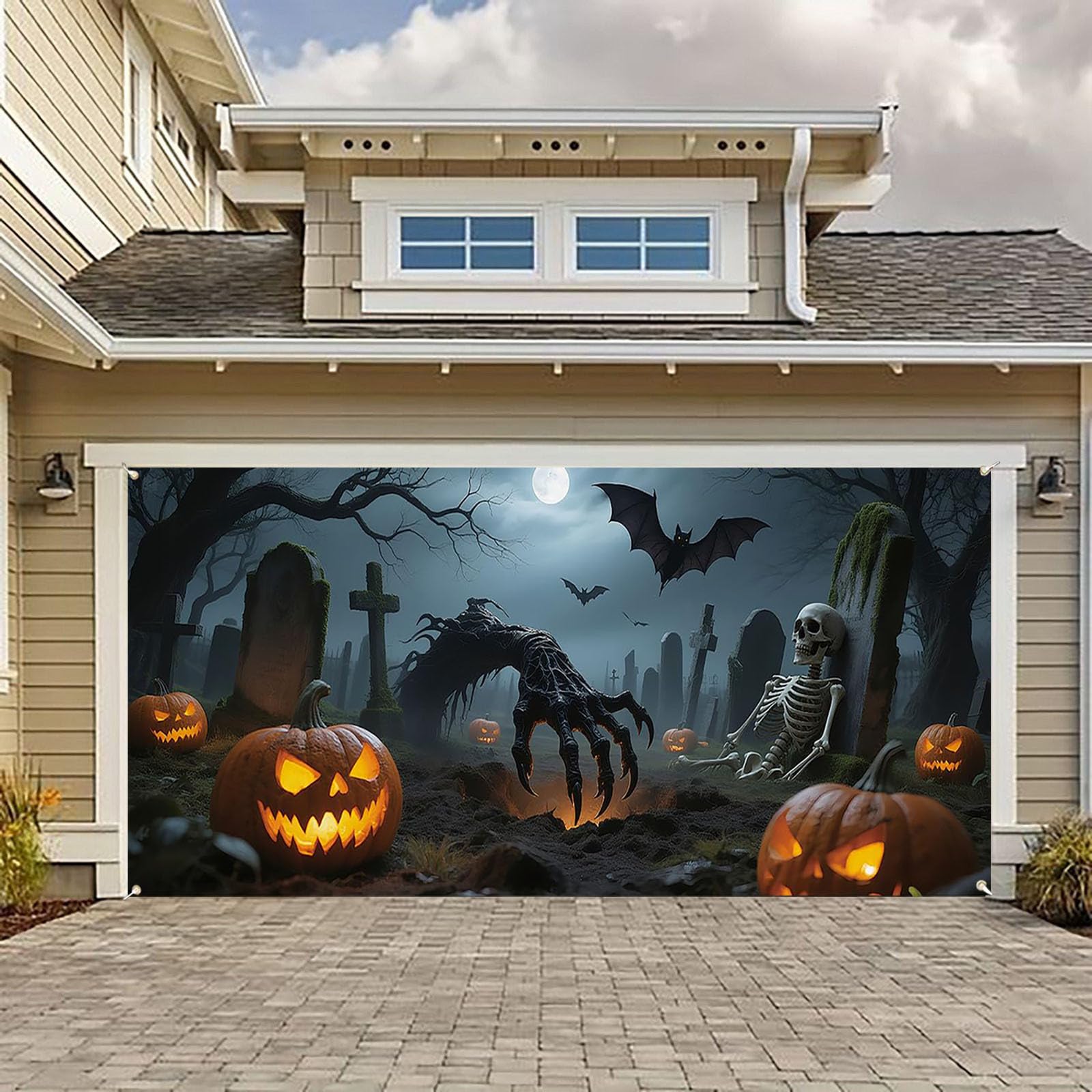 Cartel de graduación para puerta de garaje de Halloween, cubierta de puerta, pancarta colgante de fondo grande, mural adecuado para el hogar, exteriores, interiores, fiestas, paredes, ventanas 53