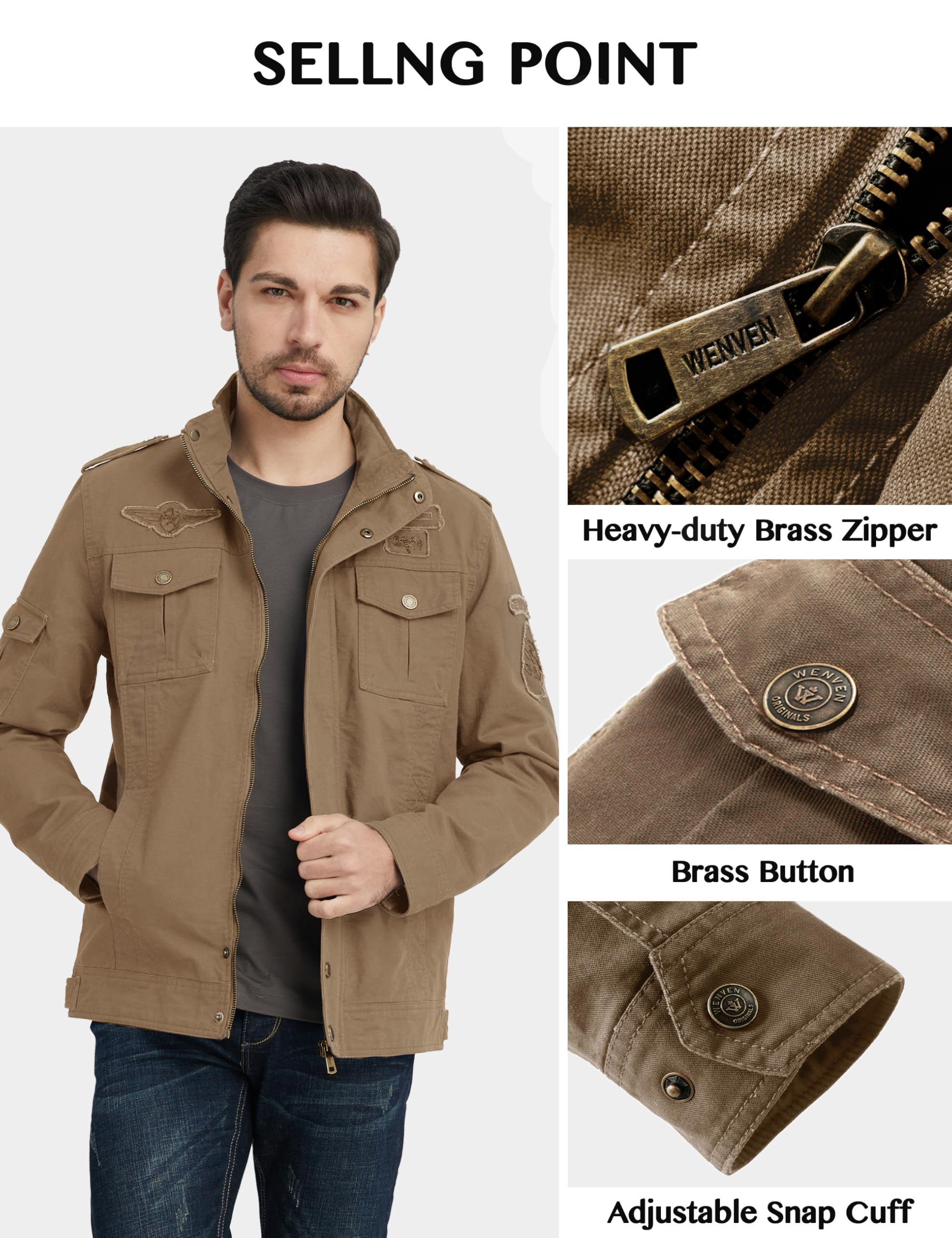 WenVen Cazadora Hombre Entretiempo Chaqueta Primavera Chaqueta Militar Hombre