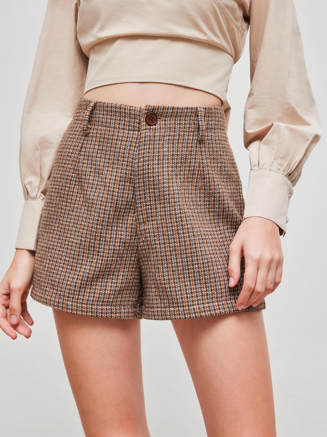 CIDER Houndstooth Shorts for Women Plaid Shorts High Waist Wool Blend Mid Waist Dressy Elegant Short - Image 2