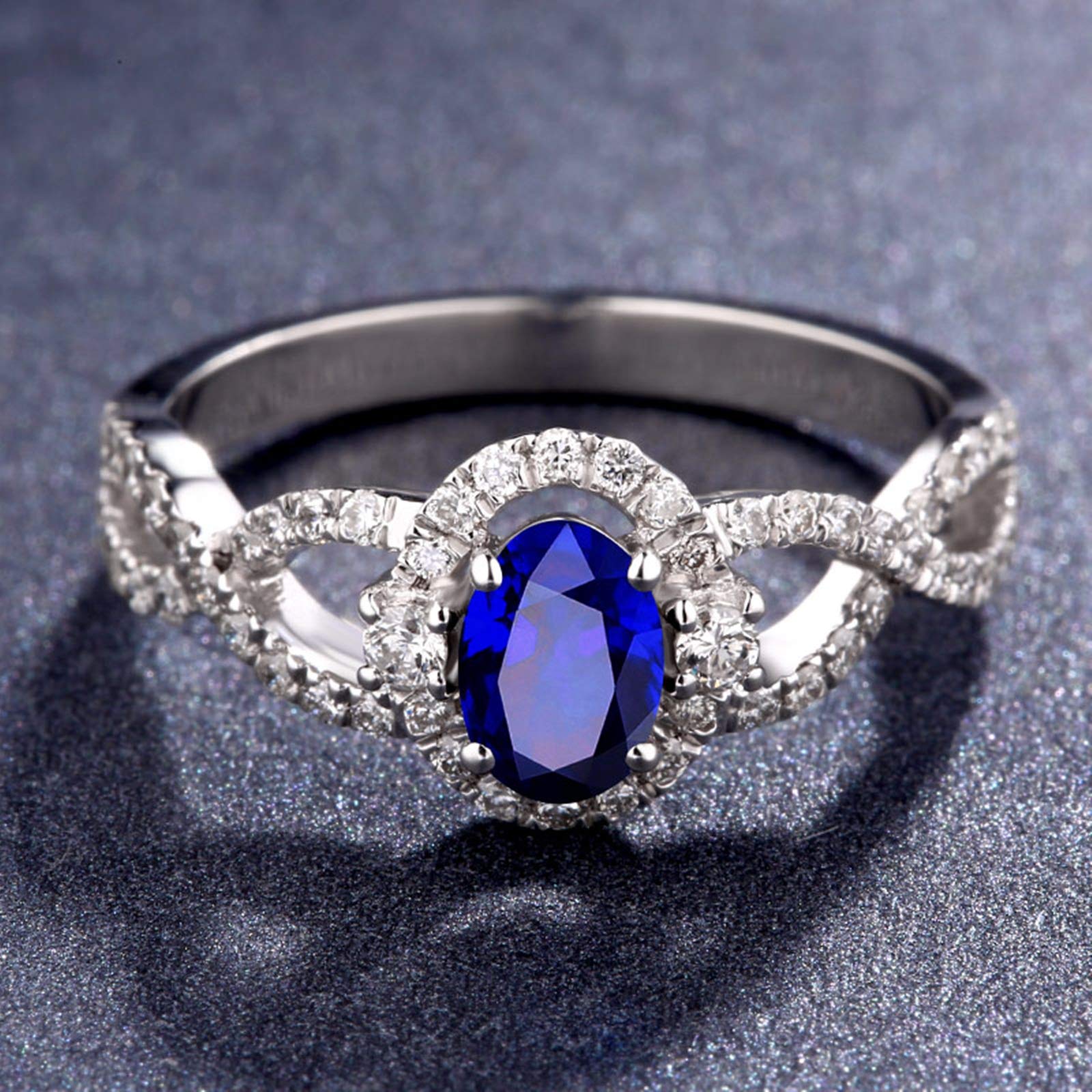 Beydodo Pierścionek zaręczynowy 18 karatów nieskończoność z owalnym szafirem 0,48/0,85/1,72 ct, damski pierścionek z białego złota z diamentem e 18 karatów (750) białe złoto, 56 (17,8 mm), colore: 0.48ct, cod. TLLWGZ4011