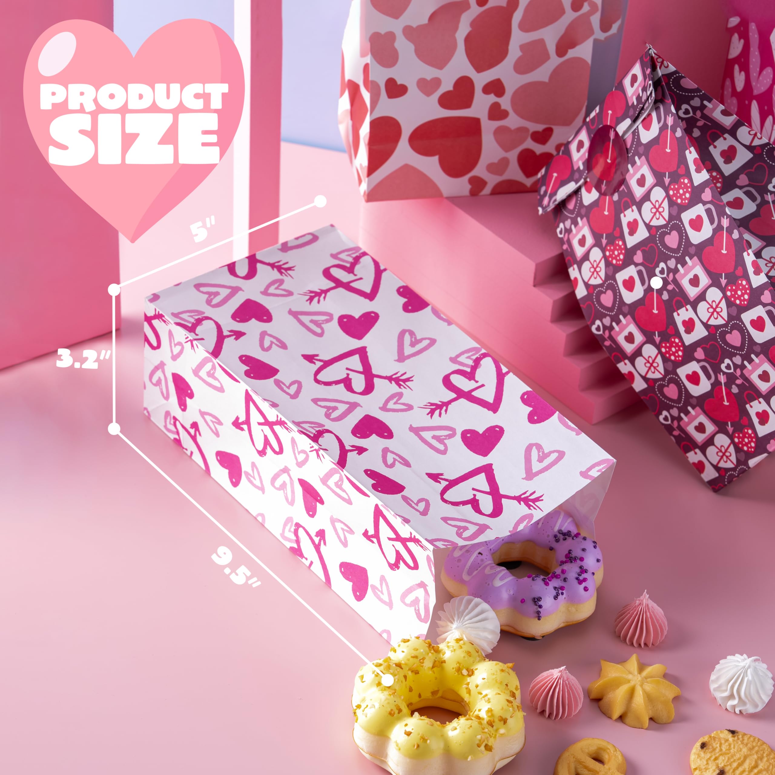 JOYIN 48 Pcs Valentine’s Day Paper Gift Bags, 9.5" Goodie Bags ,Treat Bag with Love Sticker for Valentine Party Favors Gifts, Wedding Gift ,Giving Gift Wrapping Birthday,Classroom Exchange Prizes