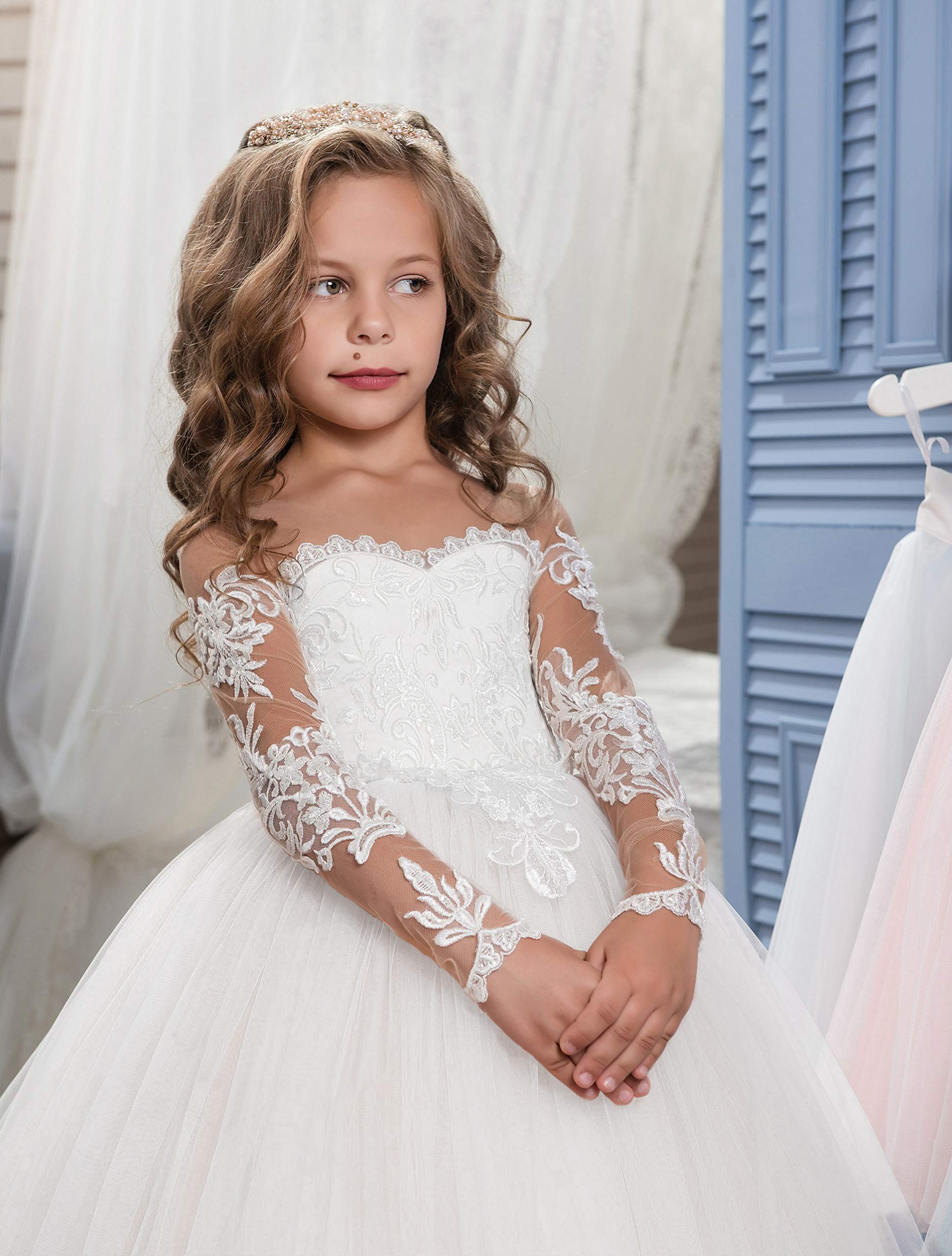 Aibaowedding Spitze Stickerei Schiere V-Rücken ärmellos Kinder Schleppende Kleider