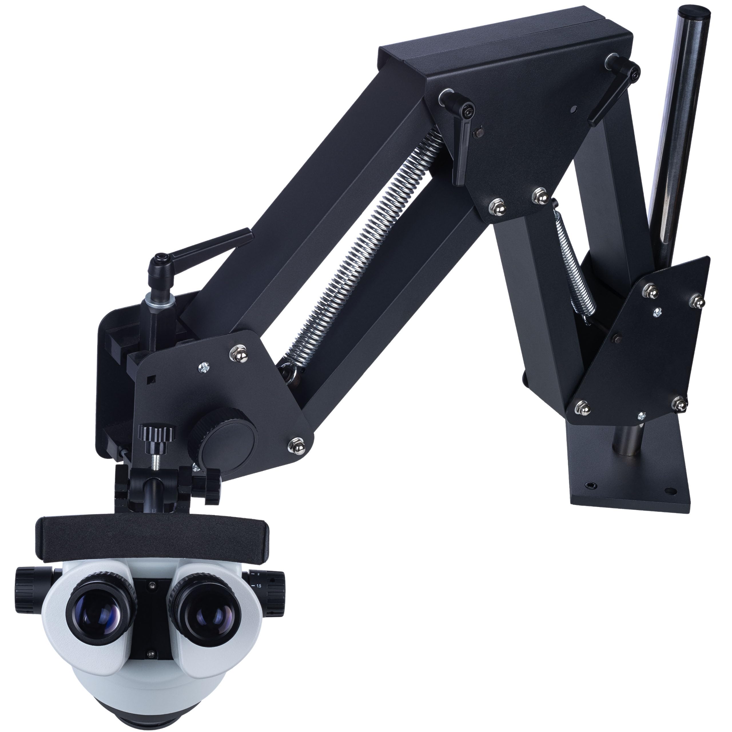 Rosfix Proxima Pro MSPP-B-WDMS2 mikroskop stereoskopowy 7x–45x zoom, 144 diody LED, głowica okularna 360°, ramię przegubowe 800 mm, do elektroniki, biżuterii, profesjonalny mikroskop