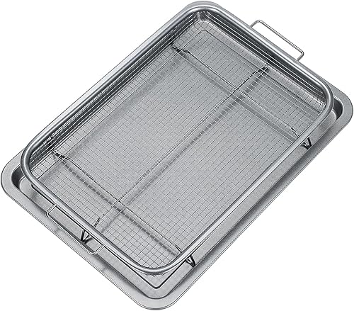 Cestas para freidora de aire para horno, 13.4 x 8.8 pulgadas en material de acero inoxidable, cesta y bandeja para freidora de aire, bandeja de