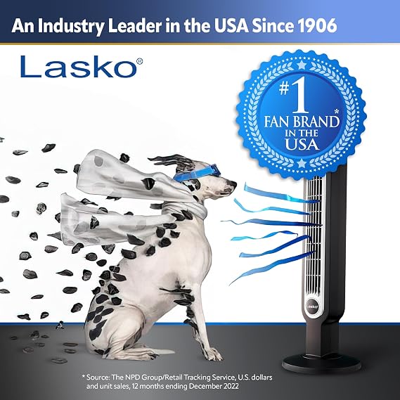 Lasko Oscillating Tower Fan with Remote Control and Pivoting Utility Blower Fan with Accessory Outlets, 3 Speeds