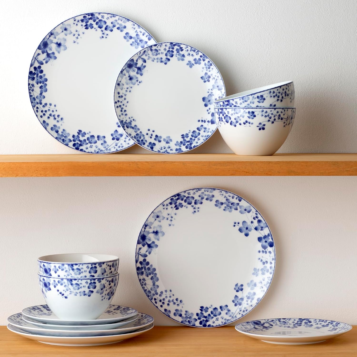 Noritake Bloomington Road Blue 12-Piece Dinnerware Set, Service for 4
