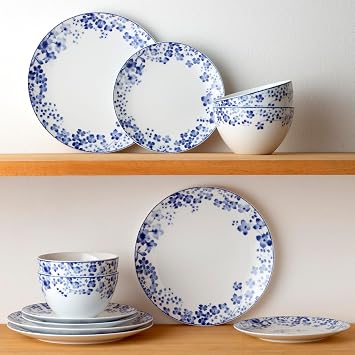 Noritake Bloomington Road Blue 12-Piece Dinnerware Set, Service for 4