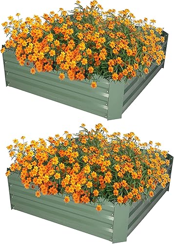 LUCKYERMORE Jardineras elevadas, maceta de metal galvanizado de 32 x 32 x 12 pulgadas, con revestimiento antioxidante, para jardín o invernadero,