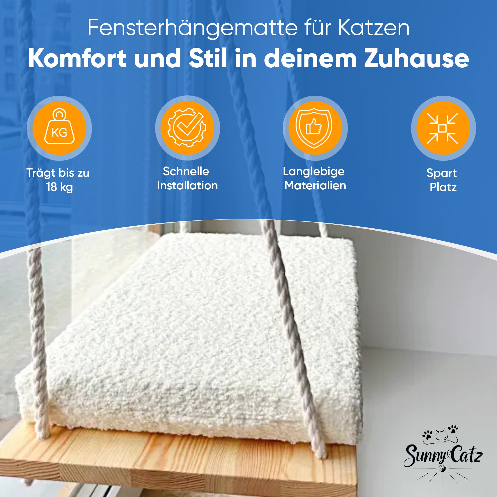 Fensterliege für Katzen | Katzen Fensterliege | Katzenbett Fenster | Hängematte Katze | Fensterbank Katzenliege | Katzenhängematte mit Starkem Saugnapf | Katze Fensterbank 18 kg