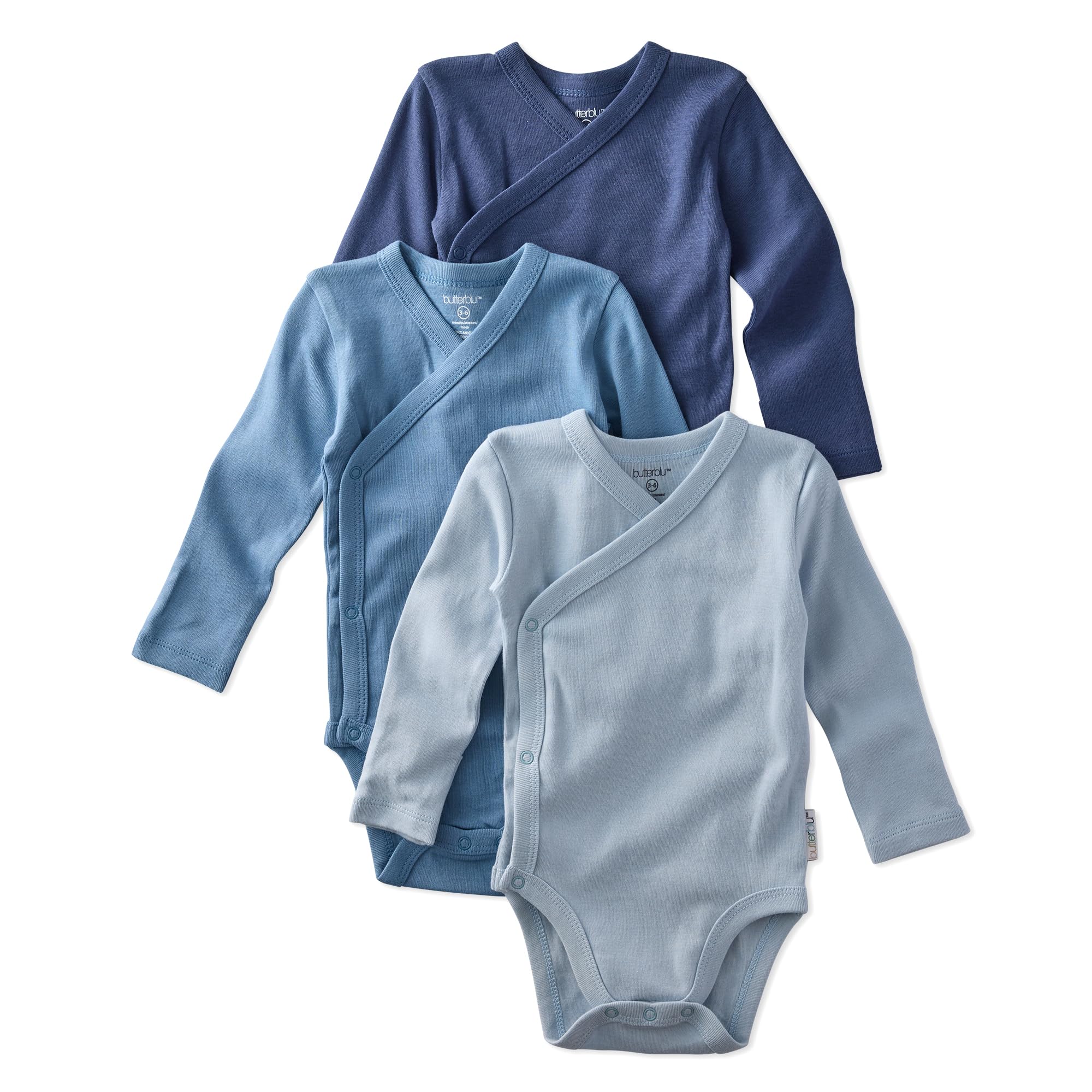 Butterblu Sterling 3-Pack Side Snap Long Sleeve Bodysuits 100% Cotton | algodón orgánico certificado por GOTS para bebés niñas, niños y unisex, Made to Match Collectoin