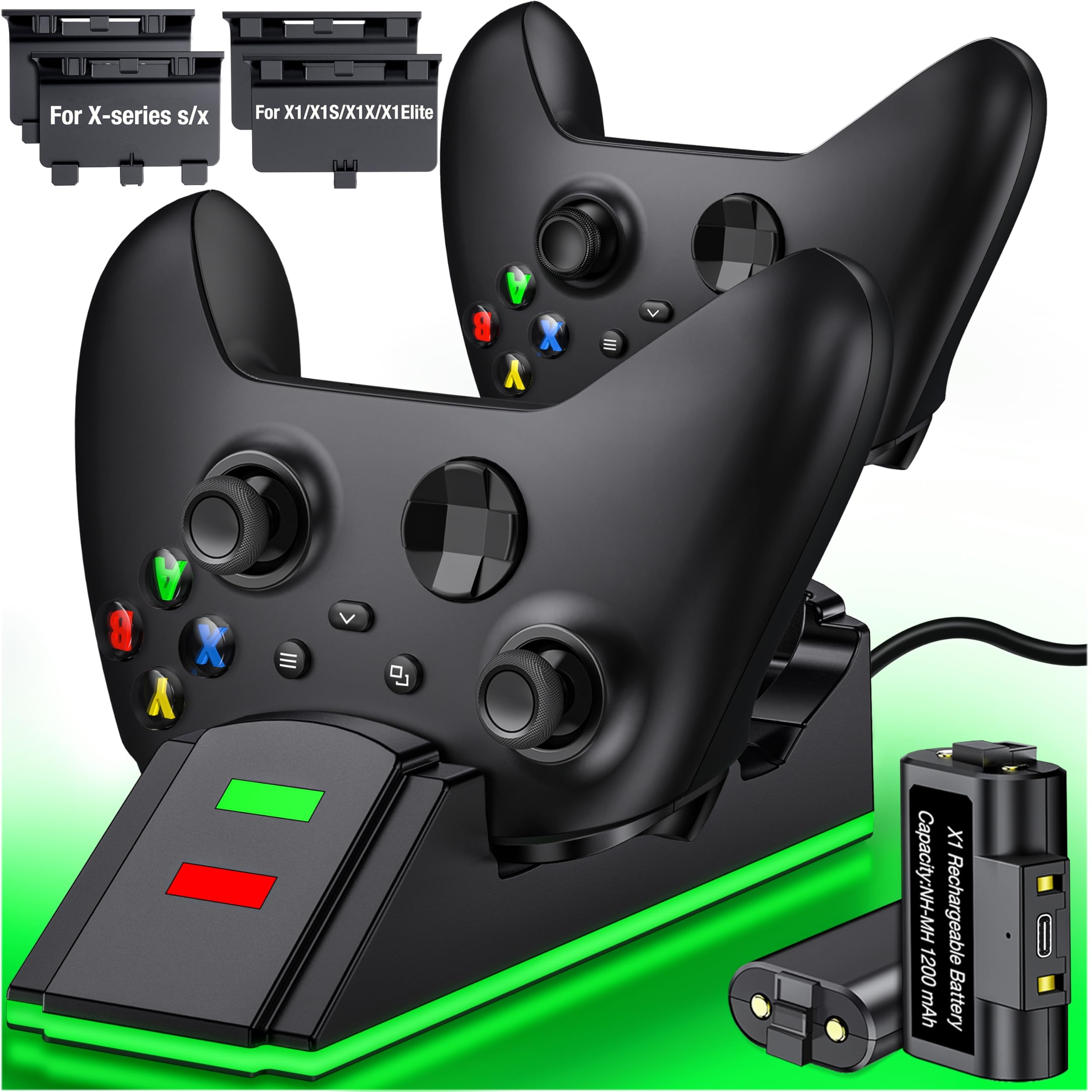 Controller Charger Station for Xbox one, Charging Station for Xbox Controller Battery Pack, 2 x 3600mwh Xbox Rechargeable Battery Pack Compatible with Xbox Series X|S/Xbox One/Xbox One S/X/Elite