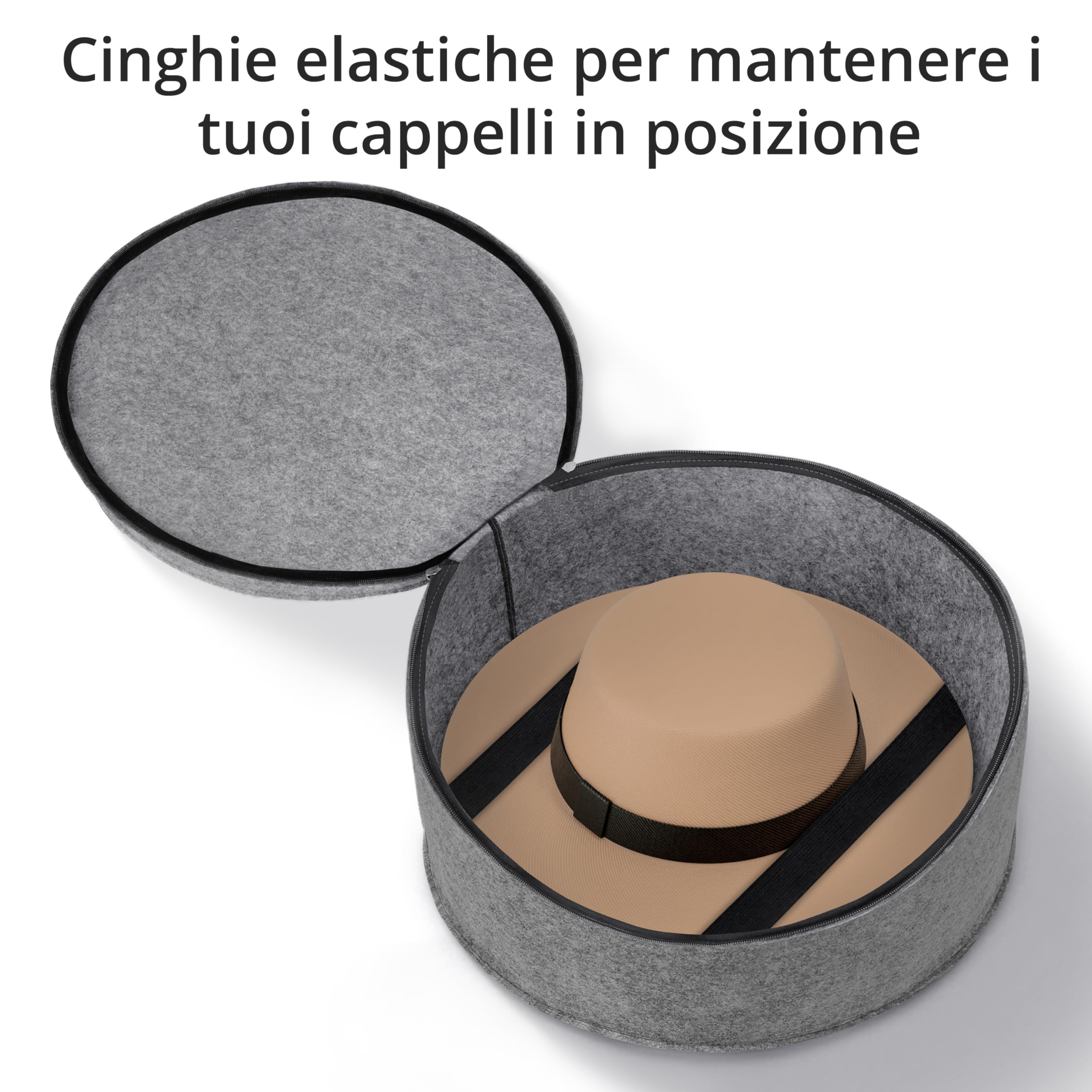 Scatola Portacappelli Rotonda In Feltro Con Coperchio - 43x26 Cm - Grigio Scuro - Con Finestra Trasparente E Maniglia - Organizer Da Viaggio E Casa - 3