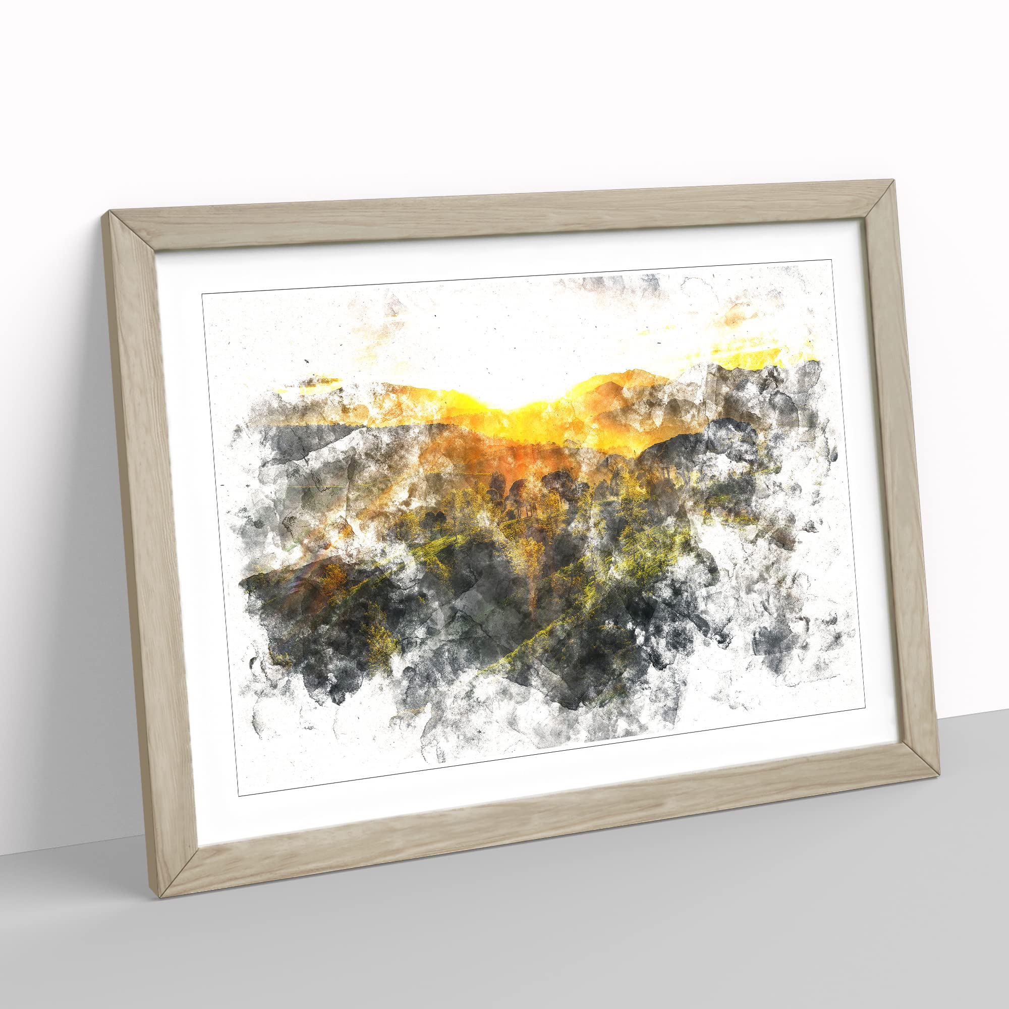 Sunlight Over The Countryside Watercolour Modern Framed Print, Oak, A3 (46 x 34 cm) - Image 2