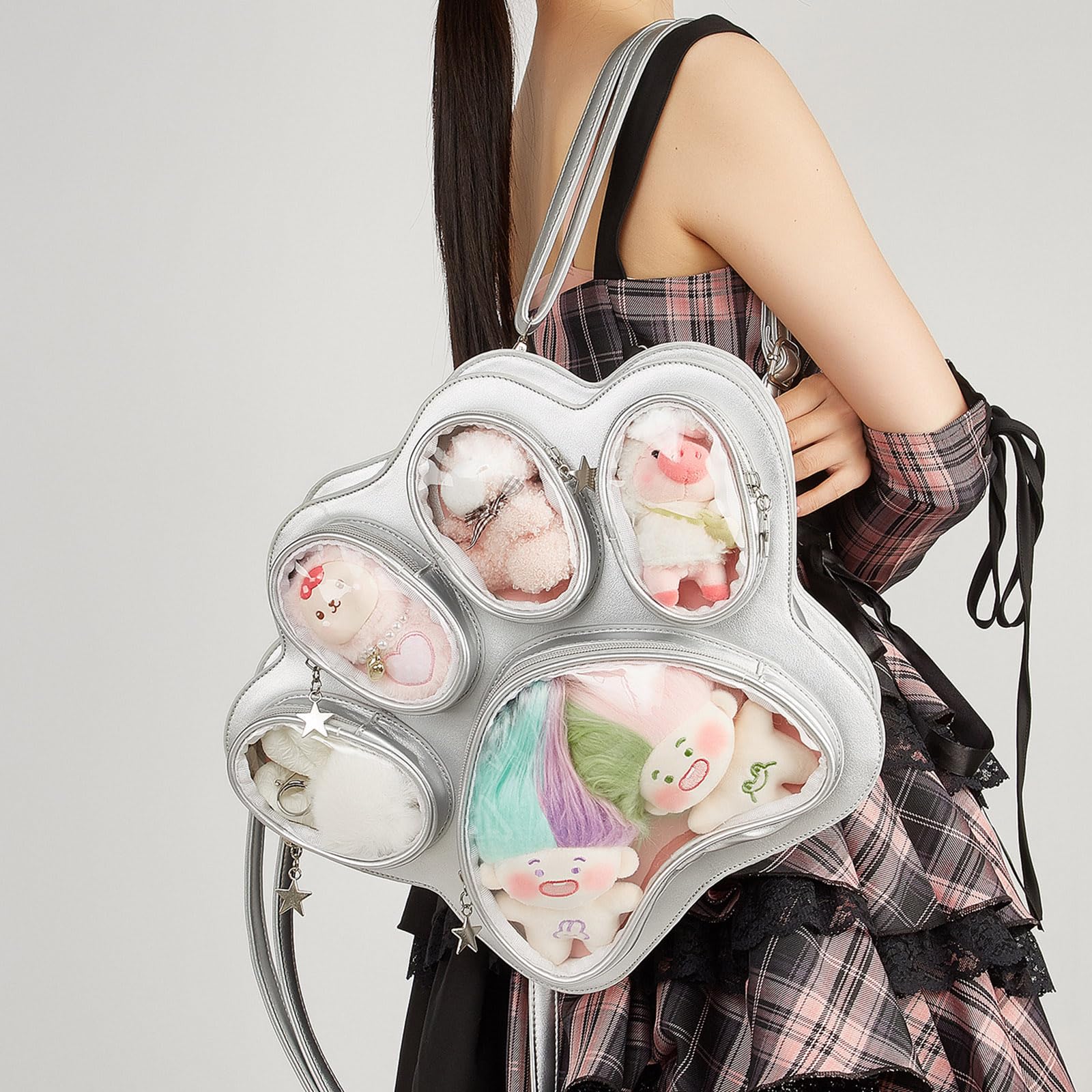 Zainetto alla moda unisex con motivo di zampe, trasparente, adatto per tutti i giorni e per eventi cosplay, A
