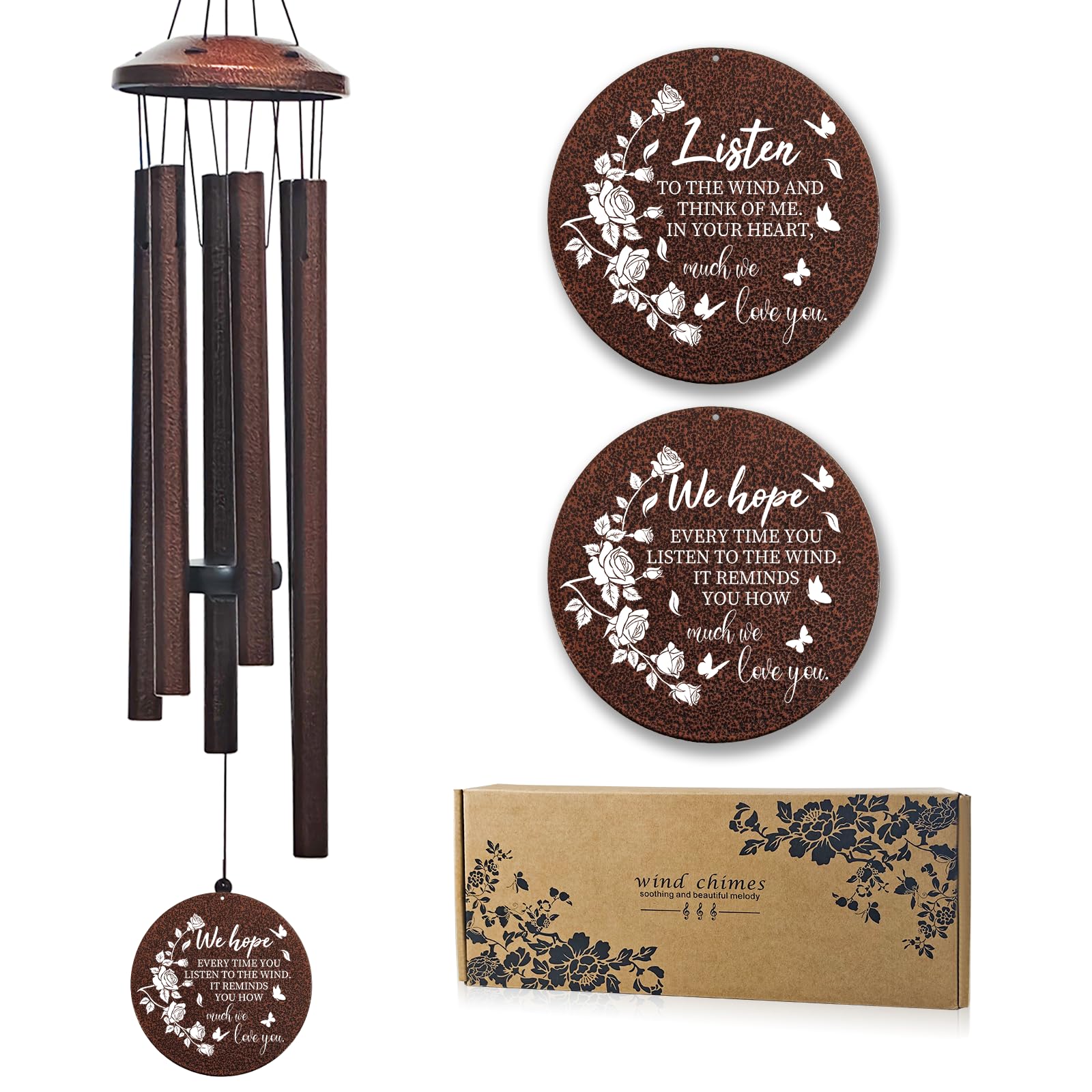 Großes Aluminium-Windspiel, 91,4 cm, Gedenk-Windspiel, Geschenk für geliebte Menschen, Windspiel für draußen, Garten, Terrasse, Dekoration, Braun