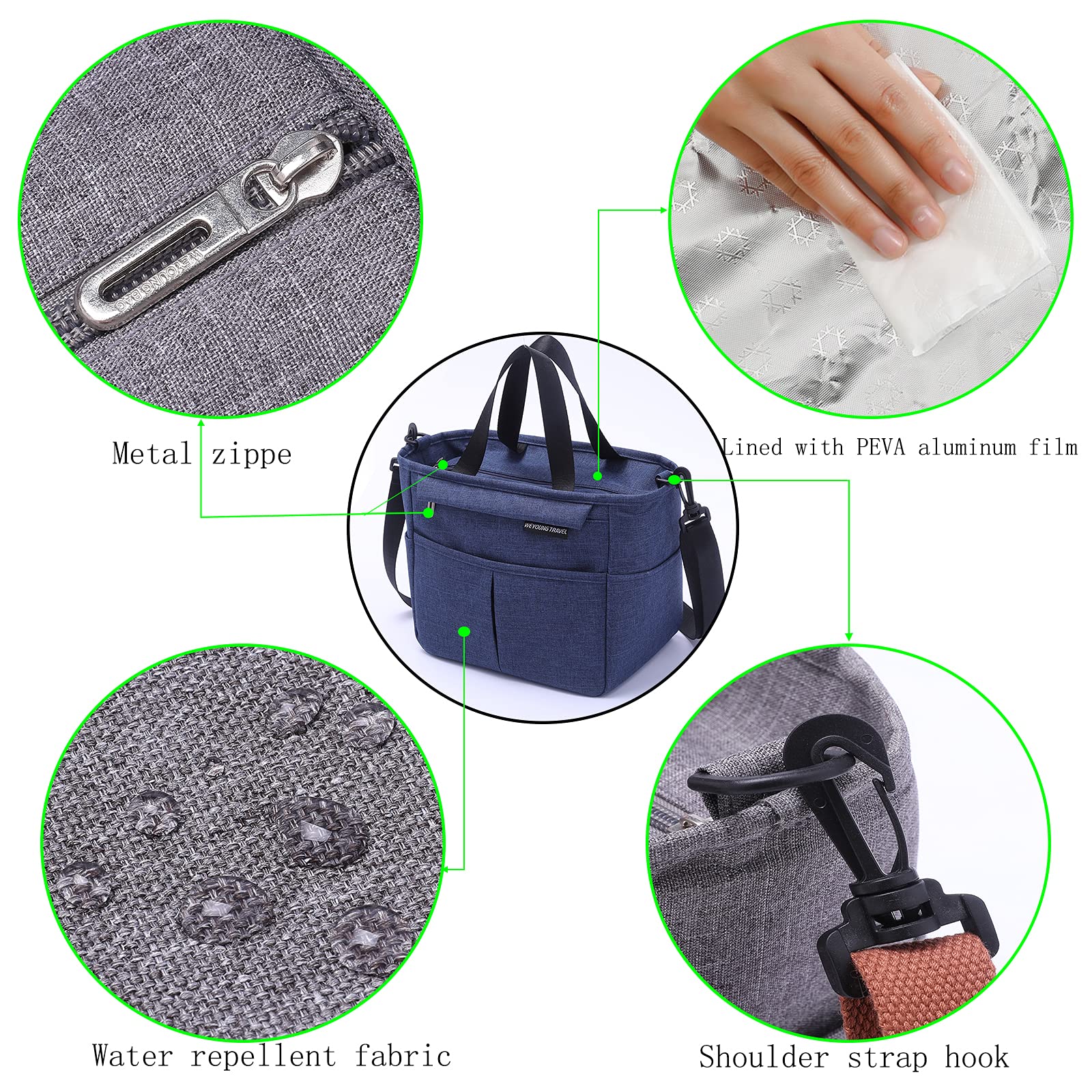 Borsa Termica Porta Pranzo, Portatile Borsa Frigo, Borsa Pranzo al Sacco Impermeabile Lunch Bag per Uomo/Donna/Bambino, Borsa Portapranzo per Ufficio, Scuola e Picnic (Blu)