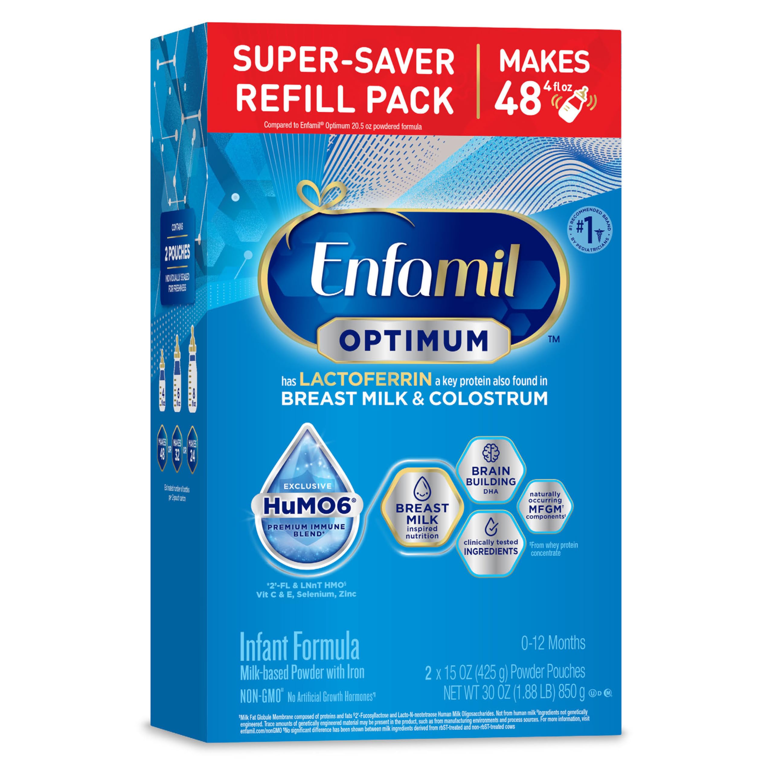 Enfamil Optimum (Enspire), Our Closest Formula to Breast Milk, Immune-Supporting Lactoferrin and Brain-Supporting DHA Baby Formula, Powder 30 Oz Refill