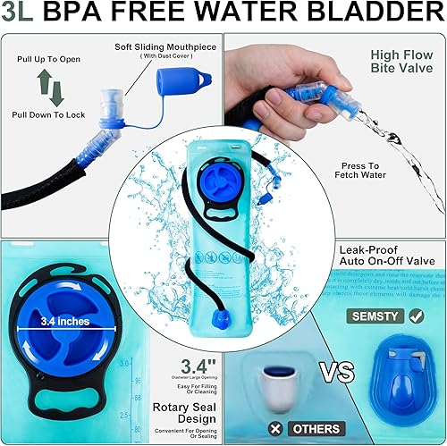 Miniatura 5 de Mochila de hidratación de 25 L, mochila de senderismo con bolsa de agua de 3 L y cubierta para lluvia, mochila de agua ligera para camping, ciclismo