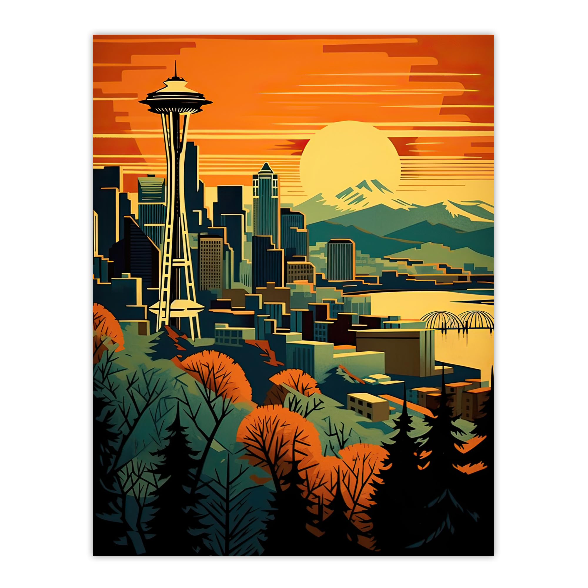 Artery8 The Space Needle Seattle Landmark Sunset Cityscape Extra Large XL Wall Art Poster Print