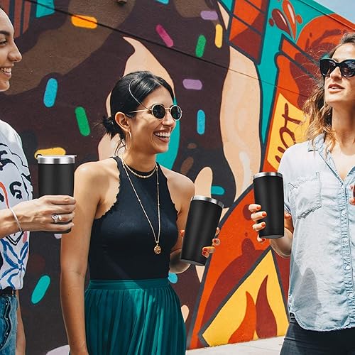 Miniatura 5 de Paquete de 4 vasos de viaje con 8 tapas, vaso de viaje de acero inoxidable de doble pared al vacío para el hogar, escuela, oficina, campamento, vaso