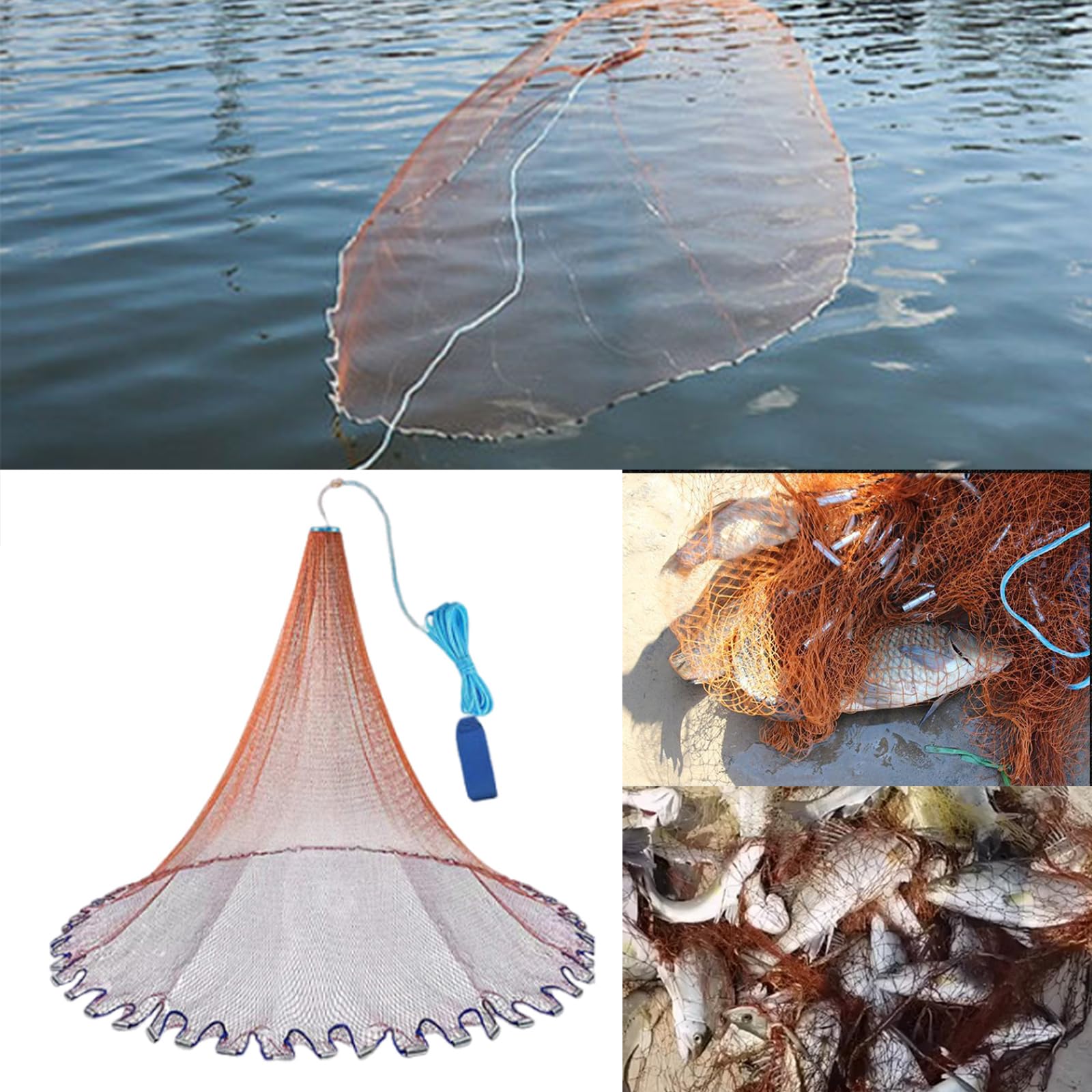 Red de pesca para pesca de nailon con lanzamiento a mano Sinker Fishnets diámetro de 1,8 metros hasta 7,2 metros adecuado para ríos y lagos