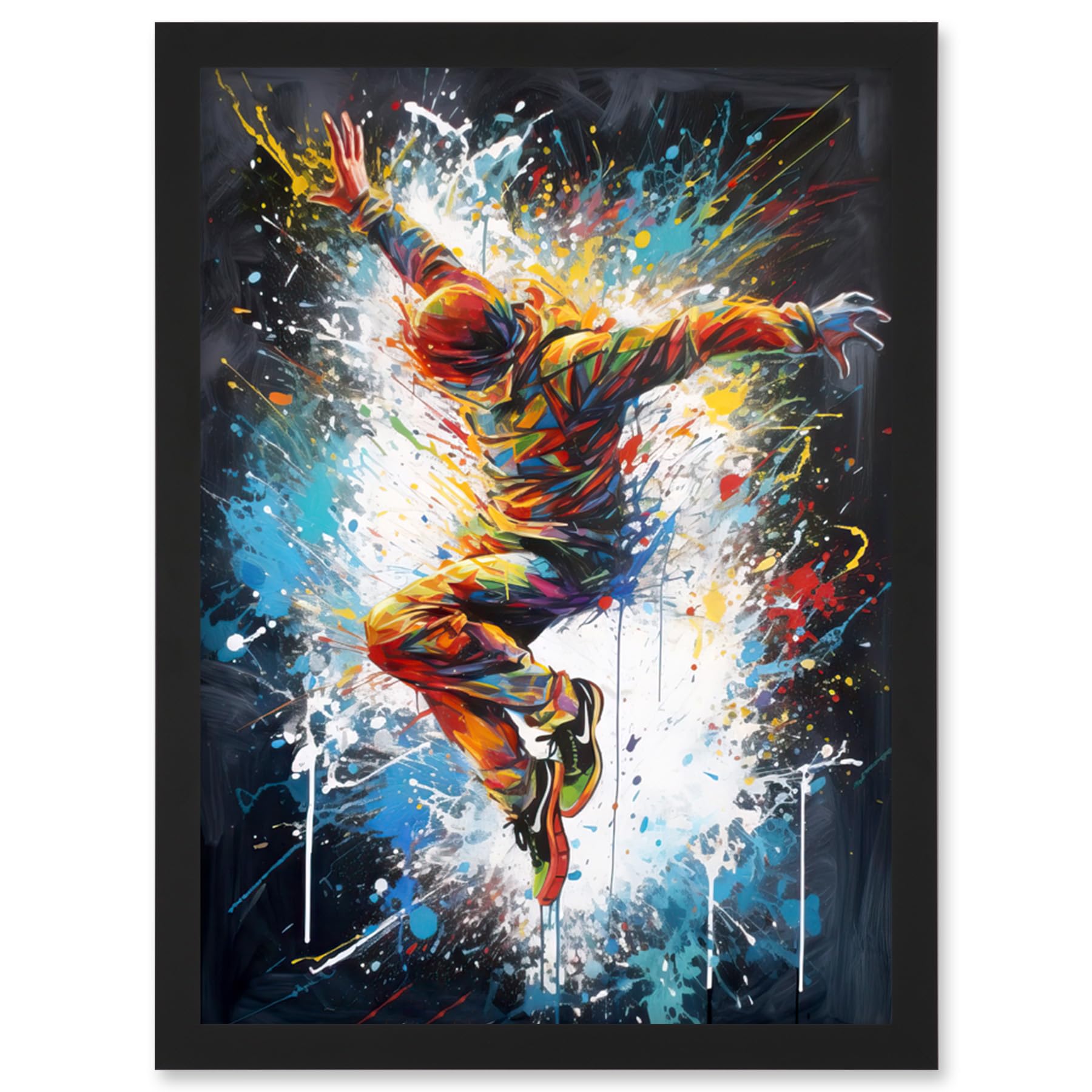 Artery8 Before the Land Parkour Jump Paint Splat Portrait Artwork Framed Wall Art Print A4