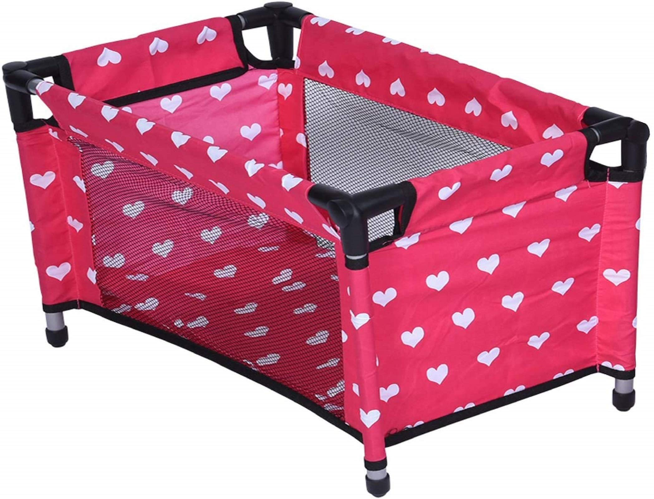 The New York Doll Collection Doll Fold N' Store Pack N' Play - Doll Play Yard With Cute Hearts Design