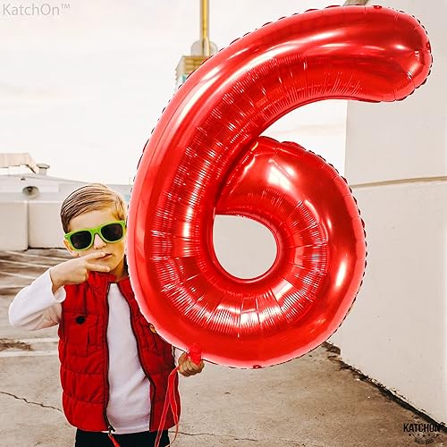 Miniatura 6 de KatchOn, Globos rojos del número 6, paquete de 2, 40 pulgadas, pancarta roja de feliz cumpleaños de 16 pulgadas para globos de cumpleaños número 6